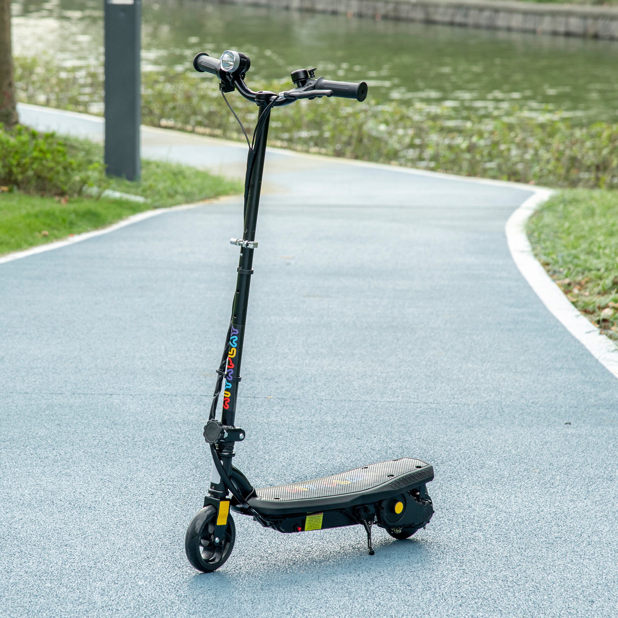 HOMCOM Foldable Electric Scooter, with LED Headlight, for Ages 7-14 Years - Black - anydaydirect