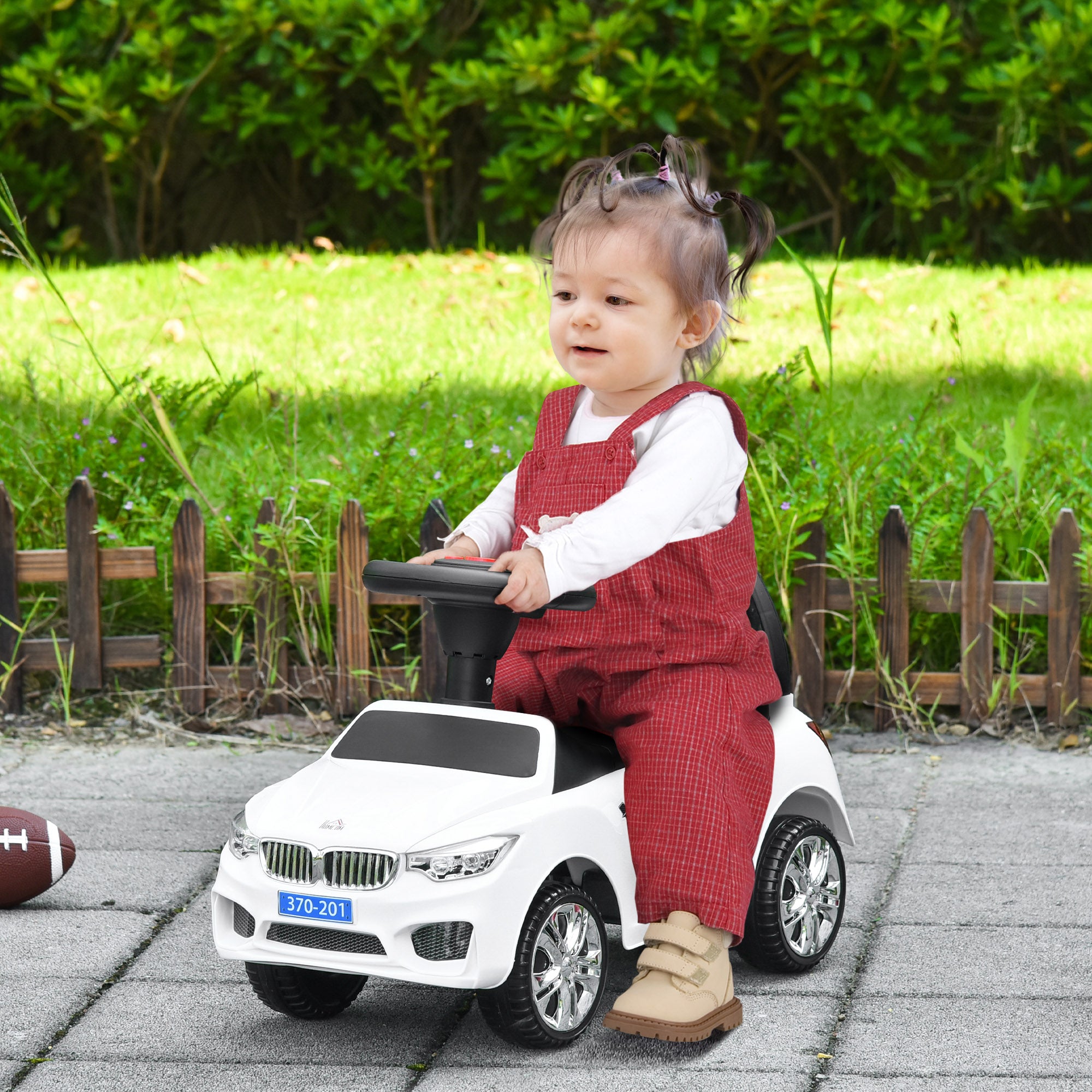 HOMCOM Kids Car Kides Ride on Push Car, 4-in-1, Foot-to-Floor with Anti-Overturning System & Under-seat Storage, White - anydaydirect
