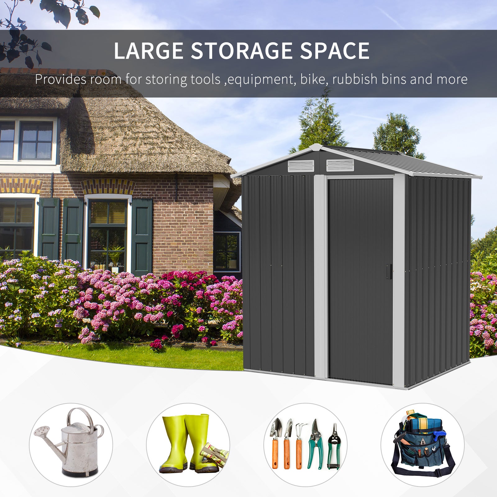 Outsunny 5ft x 4ft Garden Metal Storage Shed, Tool Storage Shed with Sliding Door, Sloped Roof and Floor Foundation for Garden, Backyard, Patio, Grey - anydaydirect