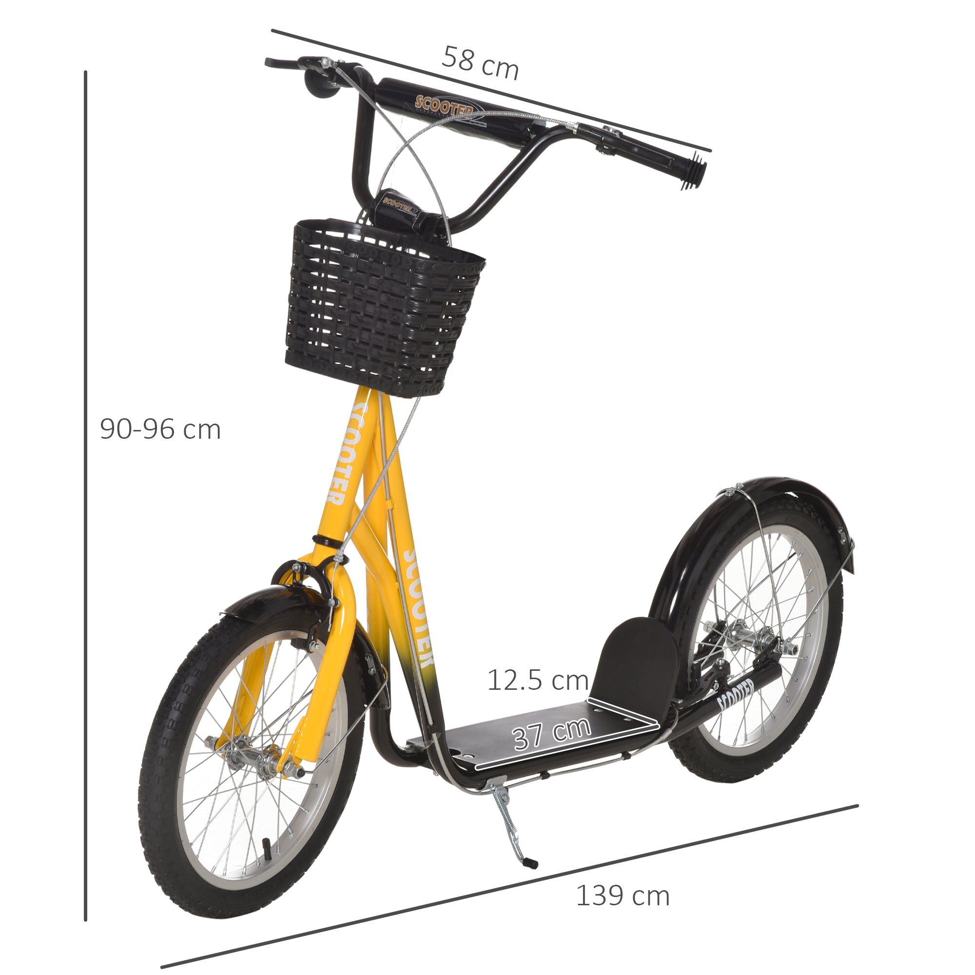 HOMCOM Kiddie Cruiser: Adjustable Scooter with Dual Brakes, Basket & Cupholder, 16" Inflatable Tyres, Tangerine Hue - anydaydirect