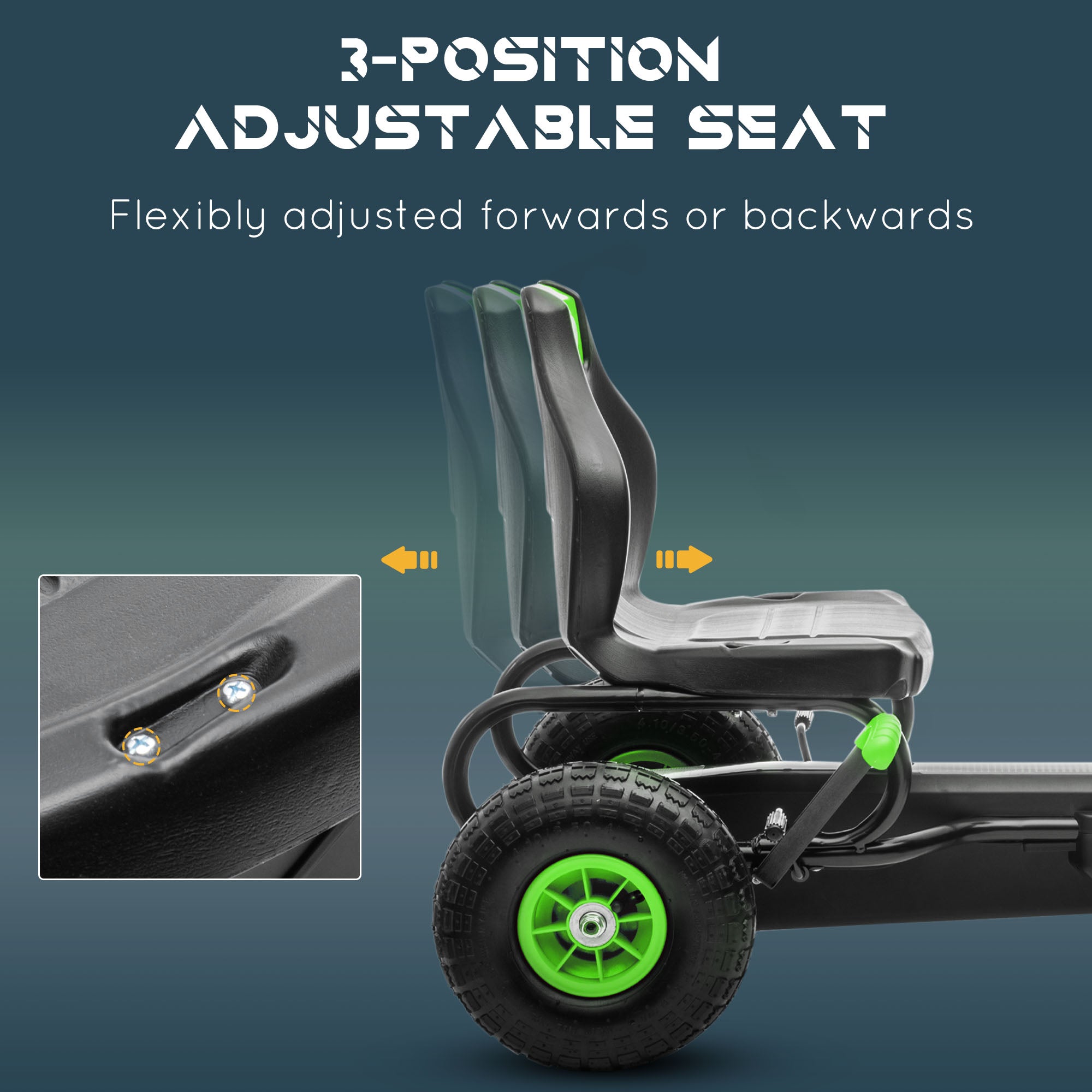 HOMCOM Children Pedal Go Kart, Racing Go Cart w/ Adjustable Seat, Inflatable Tyres, Shock Absorb, Handbrake, for Kids Ages 5-12, Green - anydaydirect