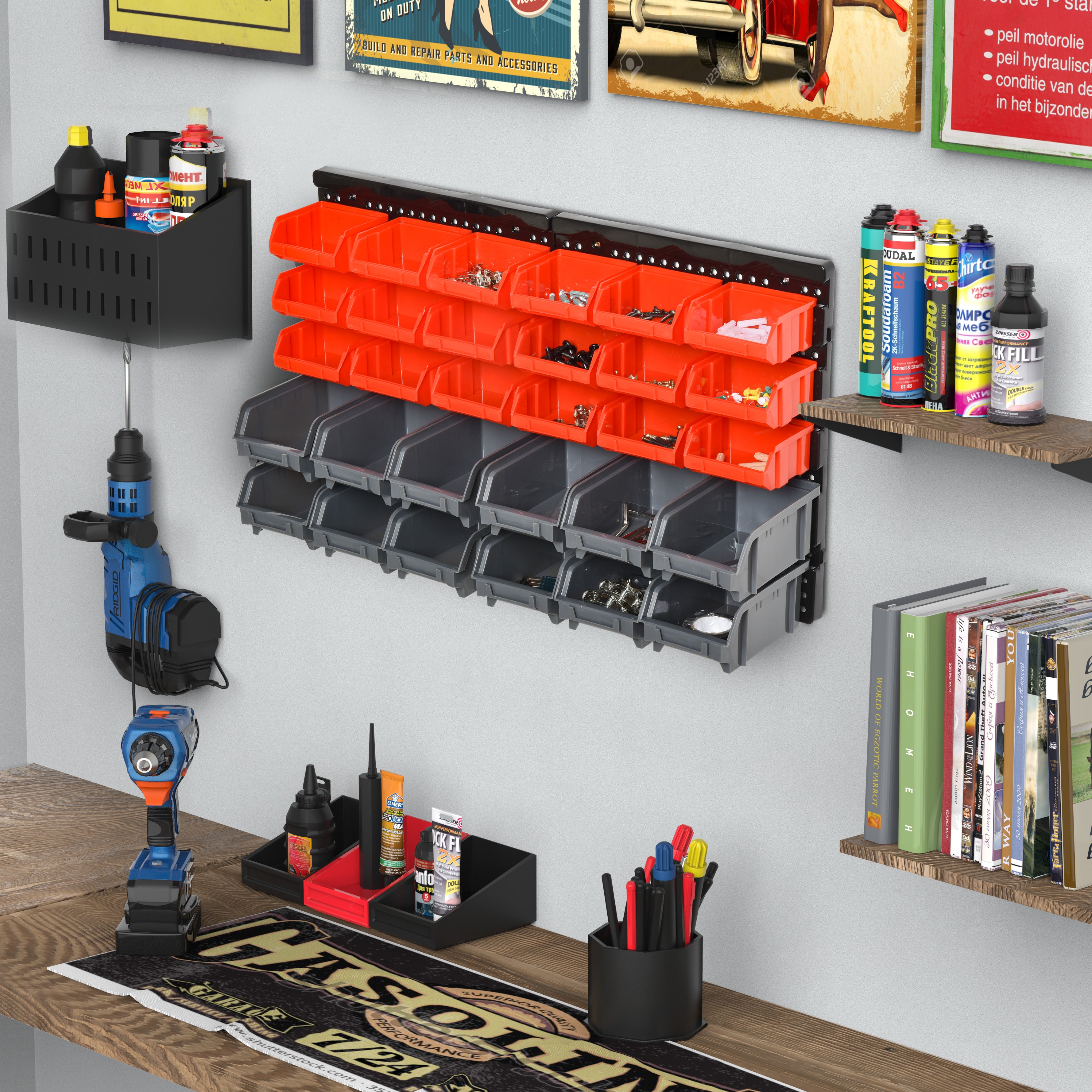 DURHAND 30 Cubbie On-Wall Storage Board Tool Screw Organiser Garage Workshop DIY Container w/ Screw Kit Tool Equipment Tidy - anydaydirect