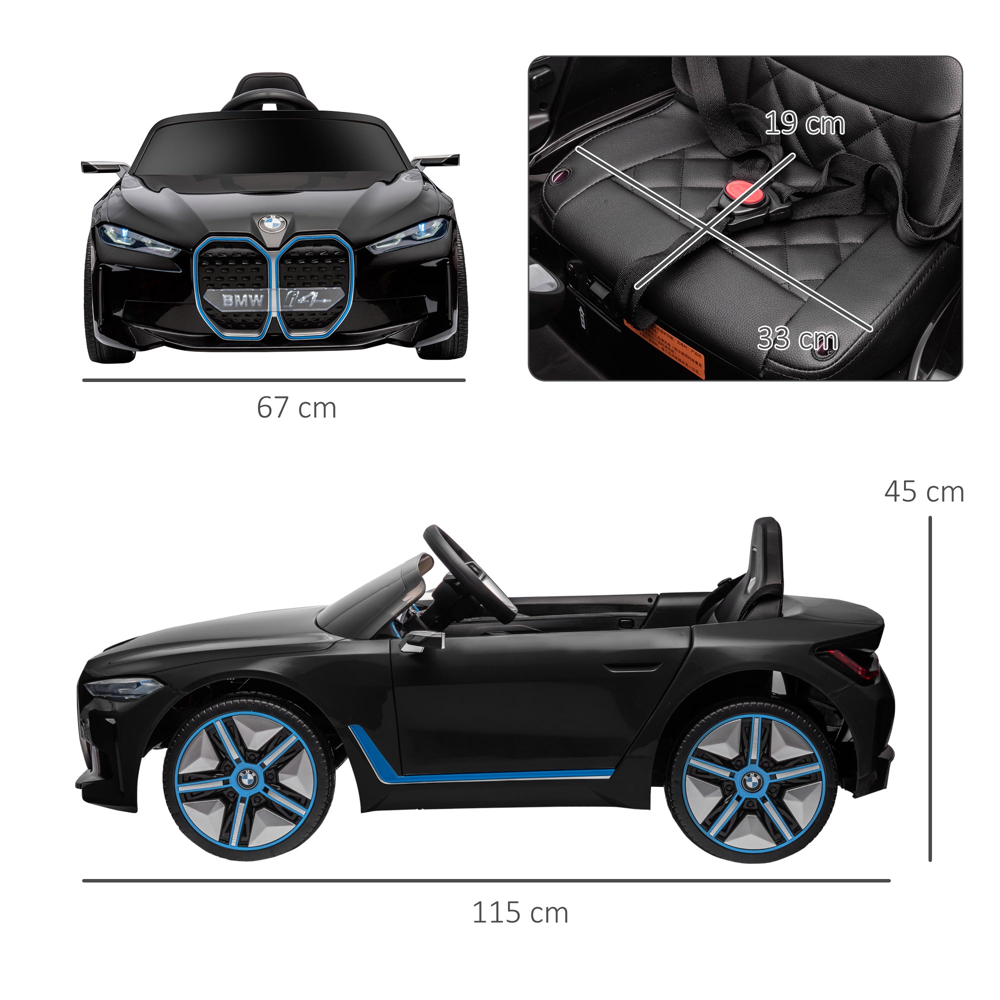 Kids Electric Ride on Car HOMCOM BMW i4 Licensed 12V Powered Electric Car w/ Remote Control, Portable Battery, Music, Horn, Headlights - anydaydirect