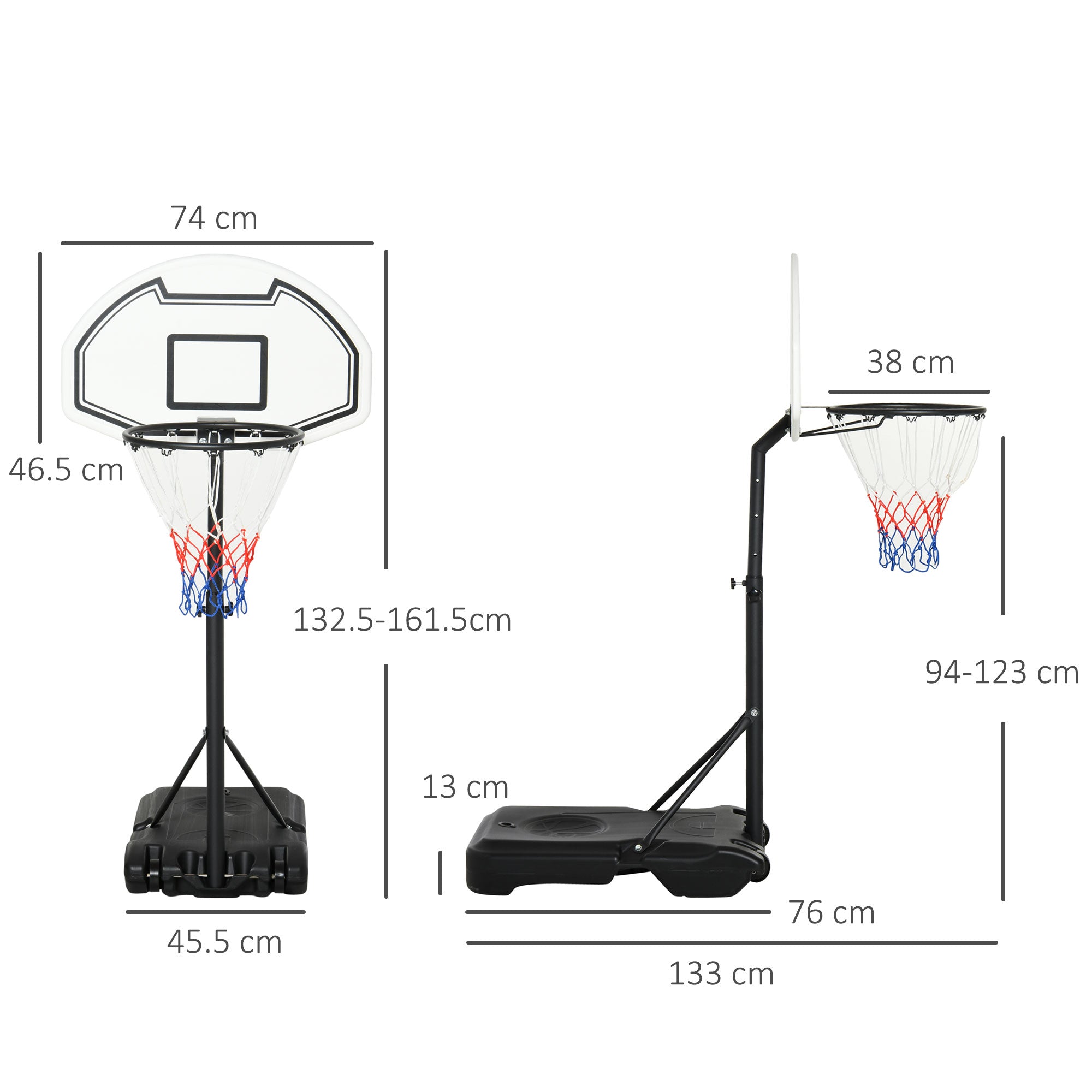 HOMCOM 94-123cm Adjustable Height Basketball Hoop and Stand - anydaydirect
