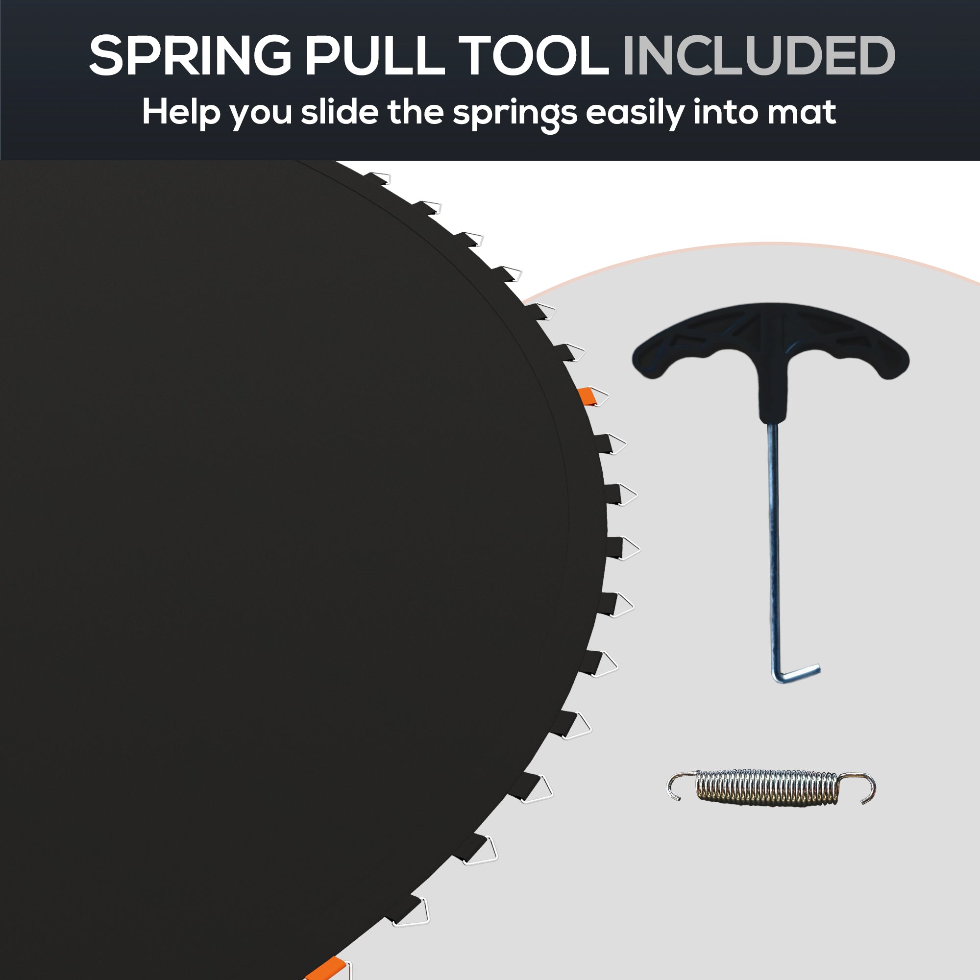 SPORTNOW Replacement Trampoline Mat with Spring Pull Tool, 72 V-Hooks, for 12ft Trampoline using 14cm Springs, Black - anydaydirect