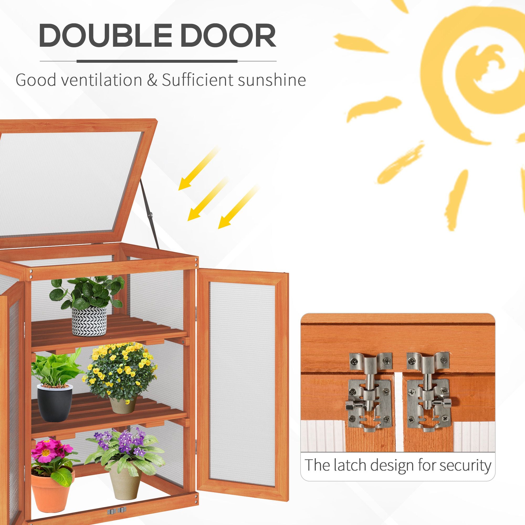 Outsunny 3-tier Wood Greenhouse Garden Polycarbonate Cold Frame Balcony Grow House w/ Storage Shelf for Plants, Flowers, Orange - anydaydirect