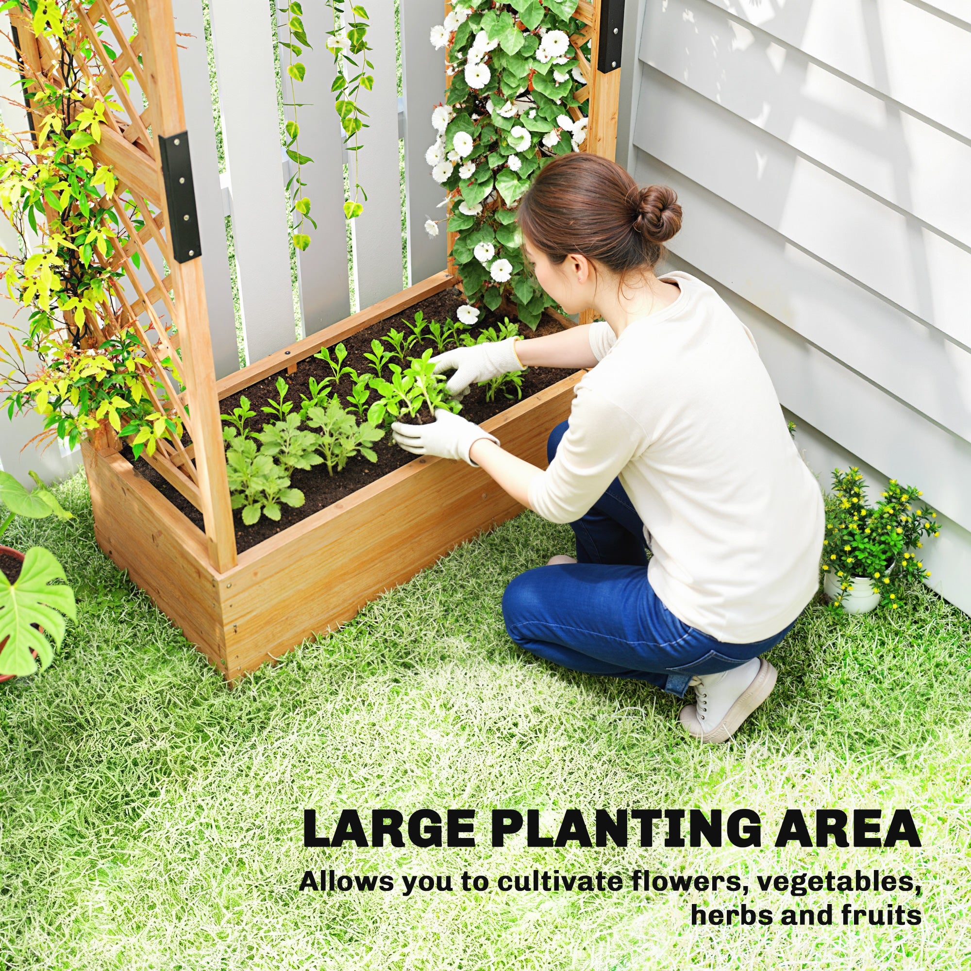Outsunny Fir Wood 110 x 44 cm Planter and Trellis Garden Bed - anydaydirect