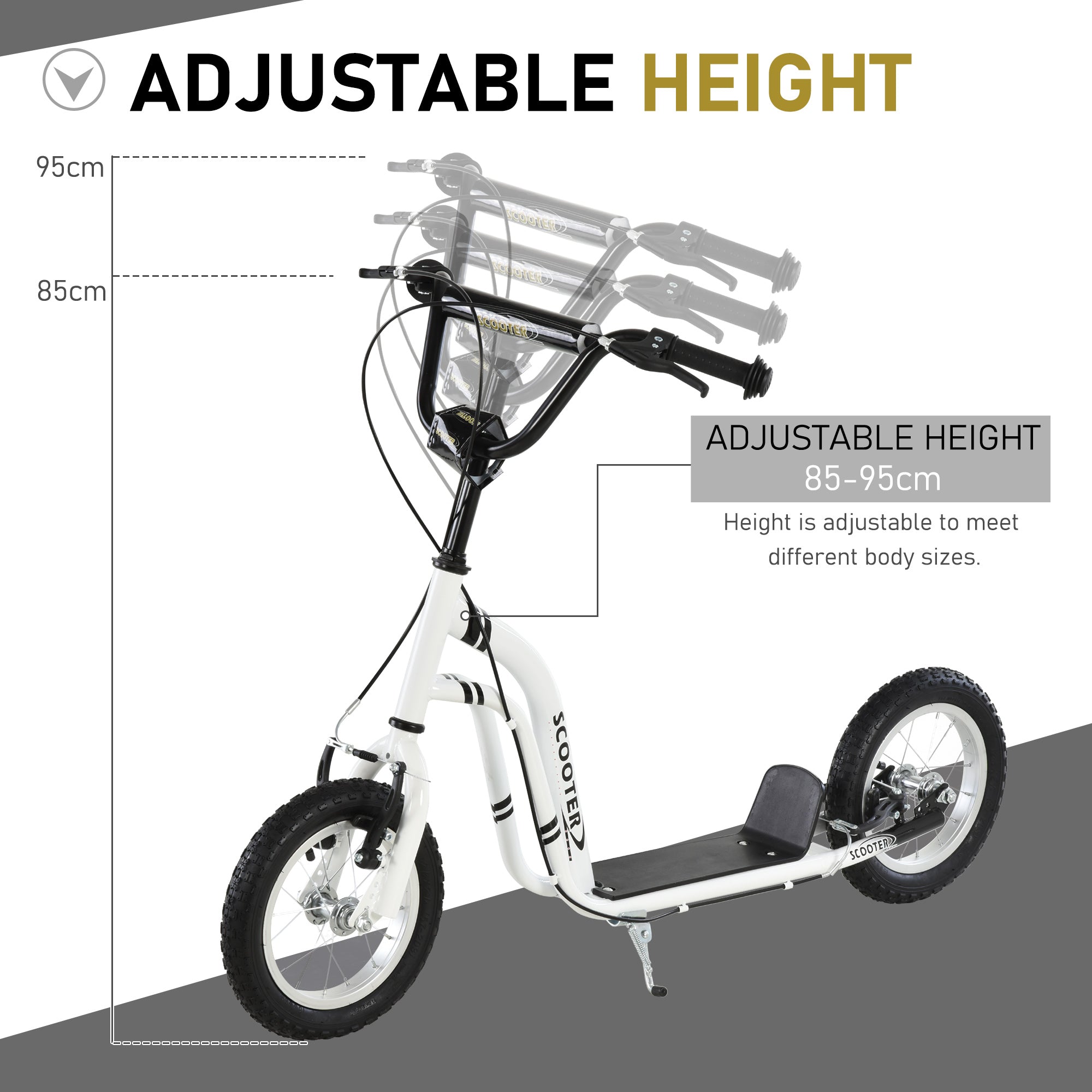 HOMCOM Youth Scooter Front and Rear Caliper Dual Brakes 12-Inch Inflatable Front Wheel Ride On Toy For Age 5+ - anydaydirect