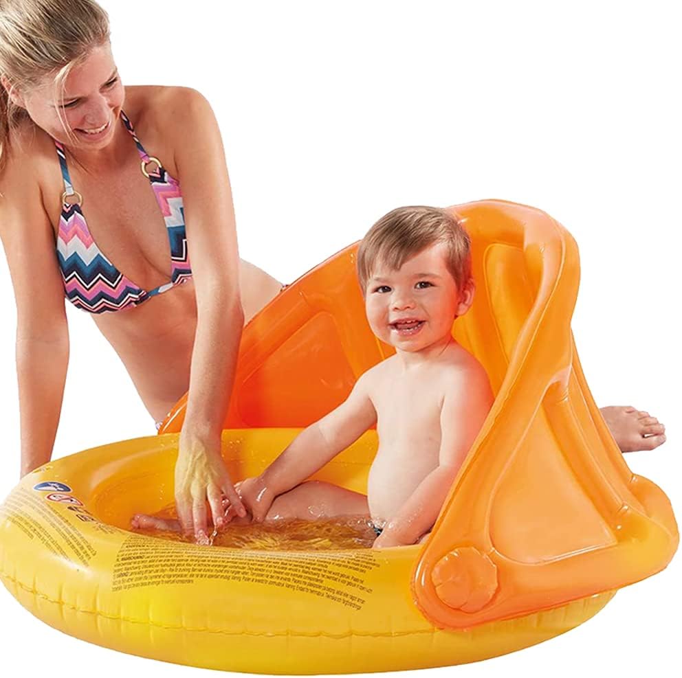 SunClub Baby Inflatable Paddling Pool With Canopy Sunshade Orange - anydaydirect