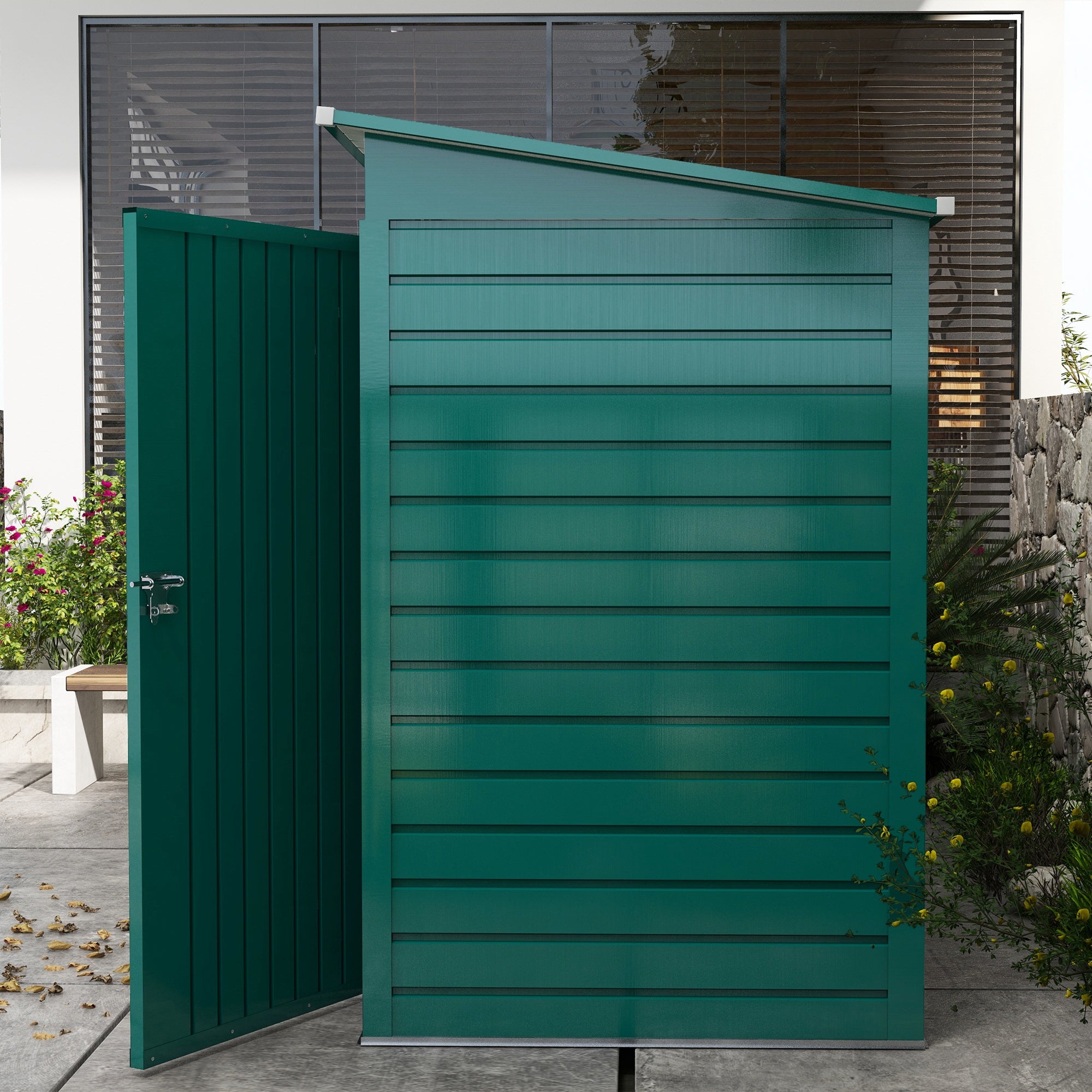 Outsunny 8 x 4FT Galvanised Garden Storage Shed, Metal Outdoor Shed with Double Doors and 2 Vents, Green - anydaydirect