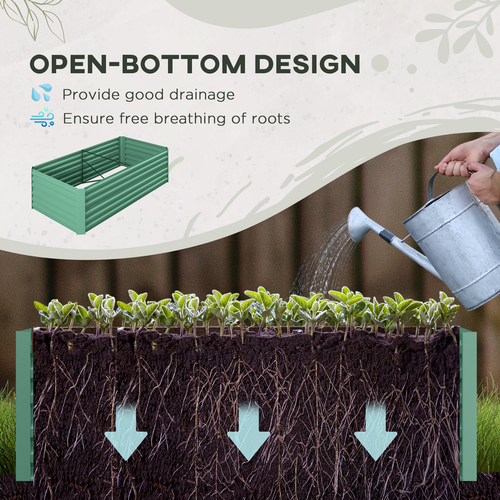 Outsunny Raised Beds for Garden, Galvanised Steel Outdoor Planters with Multi-reinforced Rods, 180 x 90 x 59 cm, Light Green - anydaydirect
