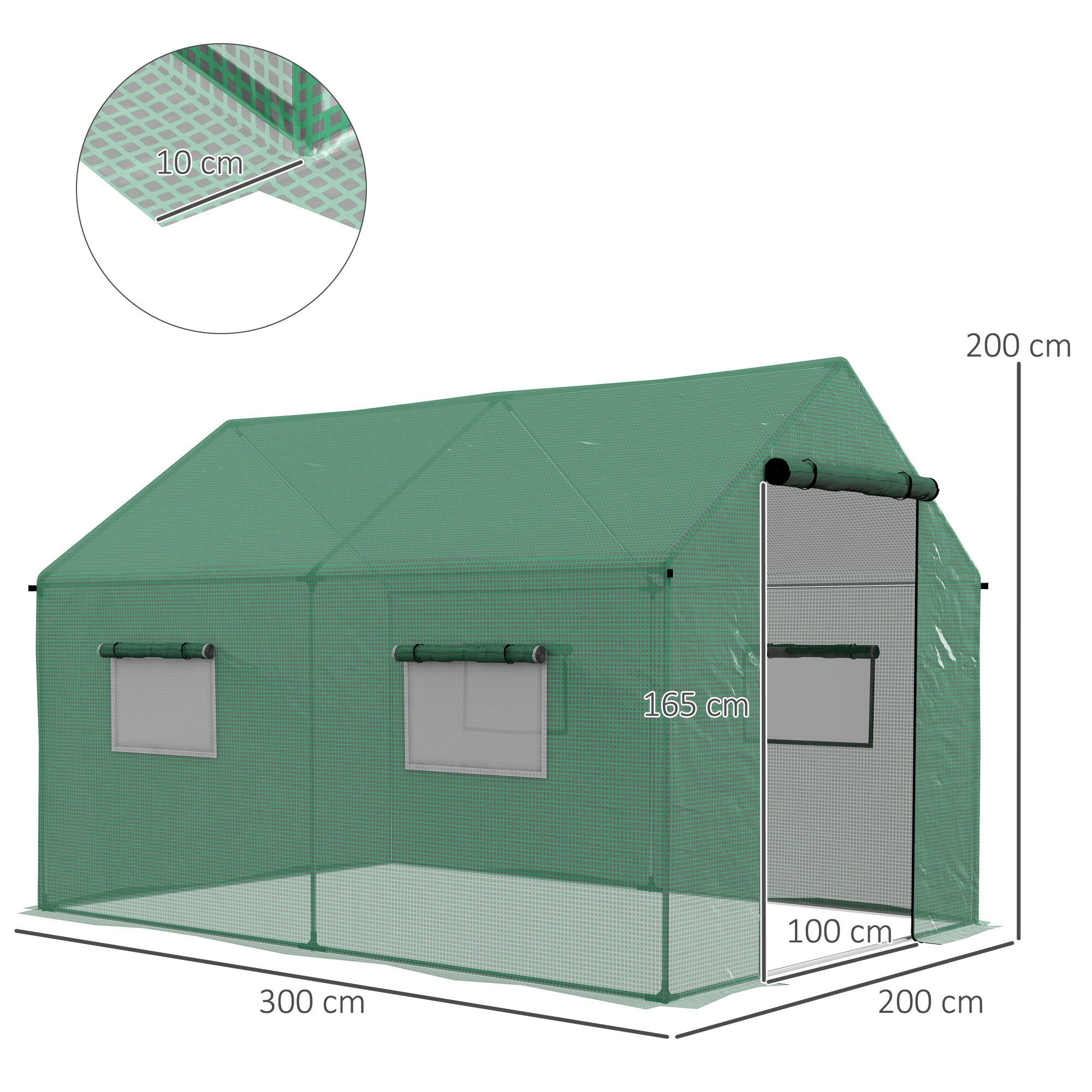 Outsunny Polyethylene Walk-in Polytunnel Greenhouse, 2 x 3(m), Green - anydaydirect