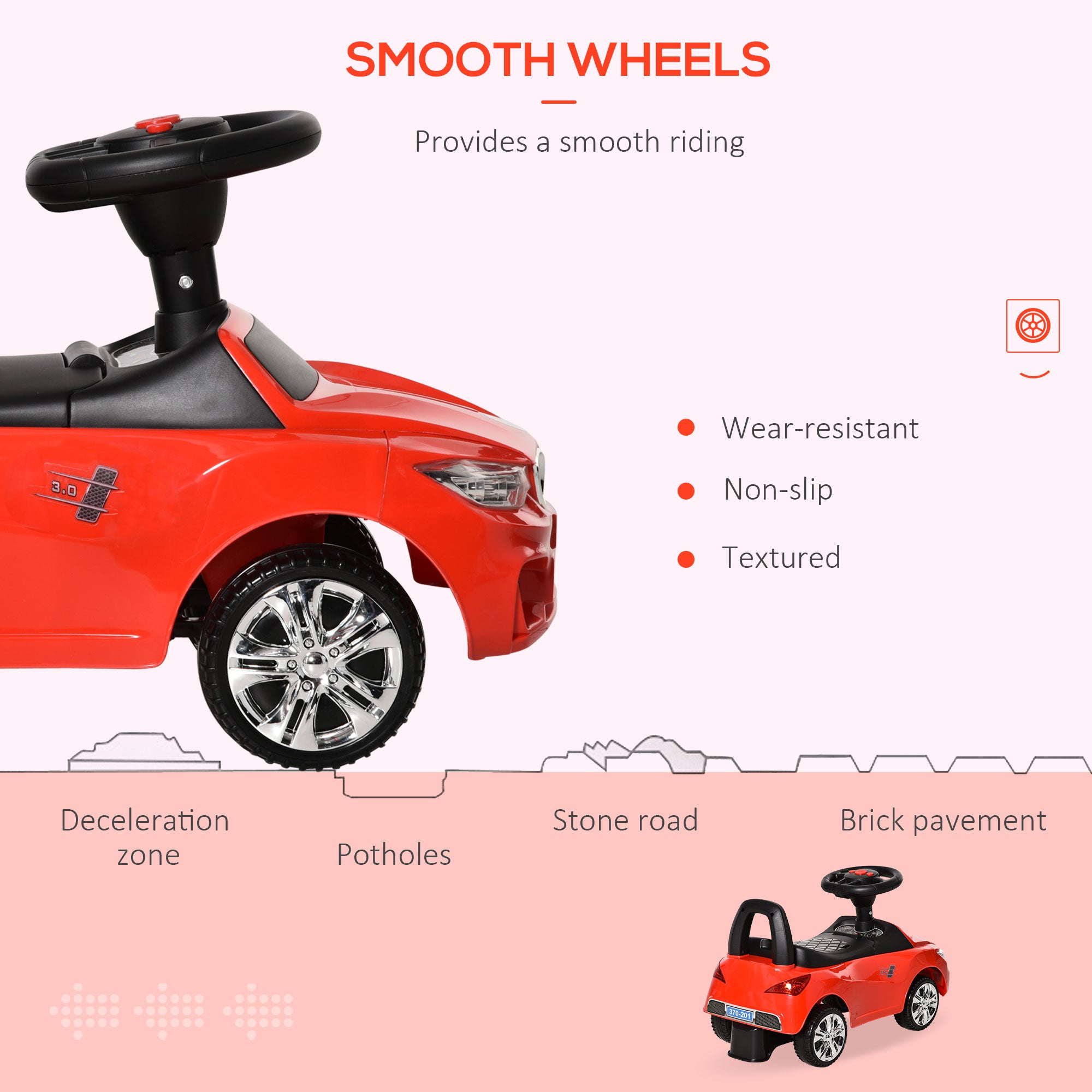 HOMCOM Toddler Ride-On Racer: Foot-to-Floor Slider with Sounds, Lights & Storage, Big Wheel, Crimson Red - anydaydirect