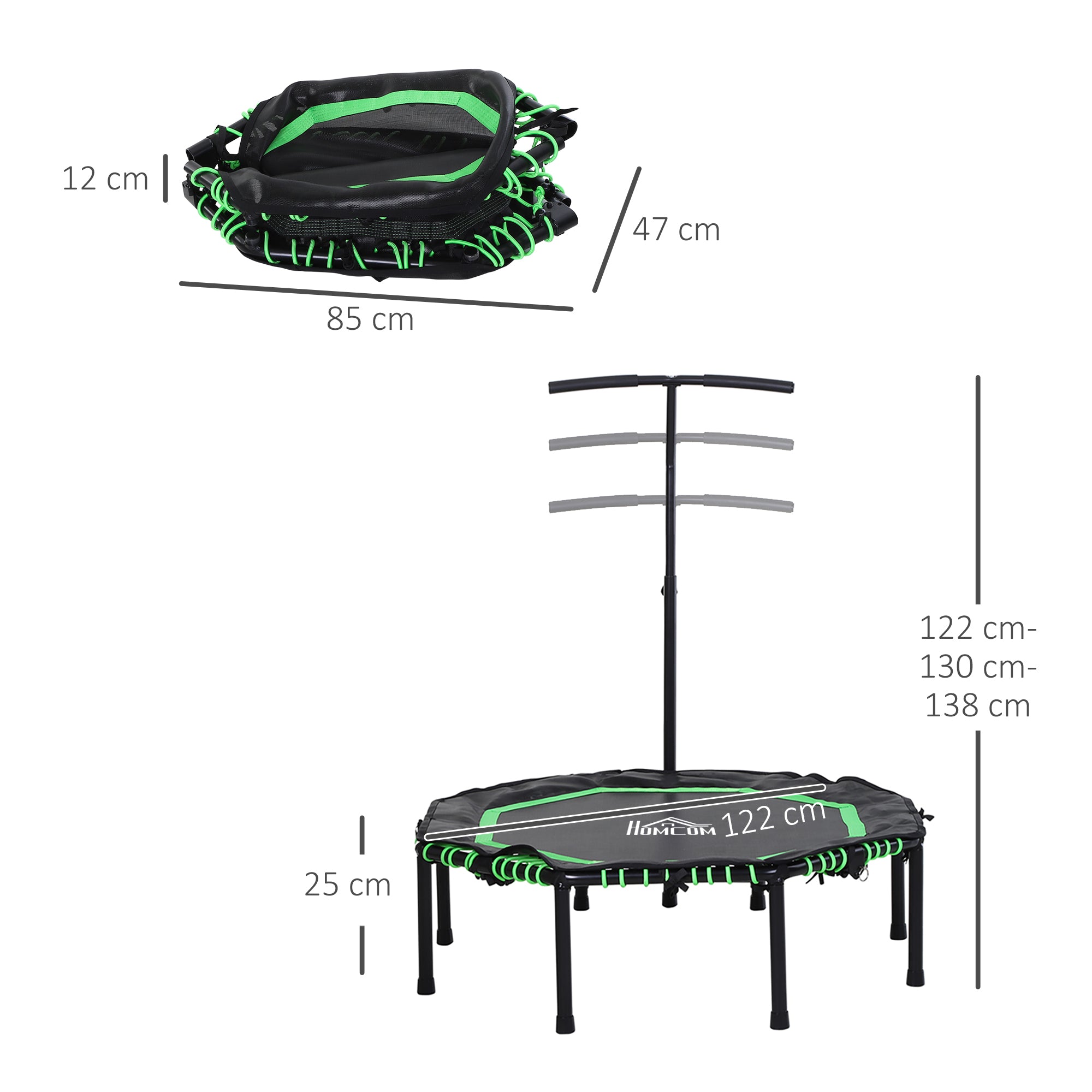 HOMCOM 48" Octagonal Mini Fitness Rebounder Trampoline Indoor Outdoor Foldable Mini Jumper with Adjustable Handle, Green - anydaydirect