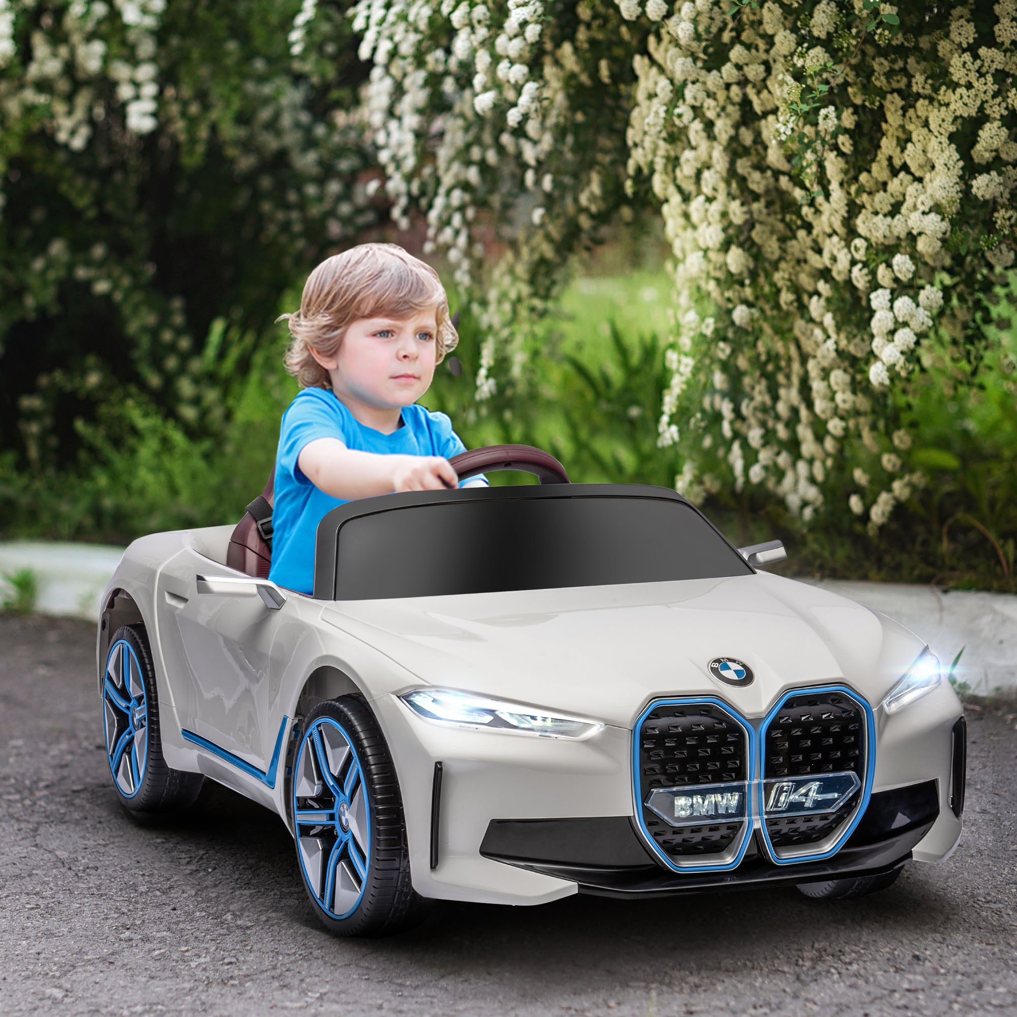 HOMCOM BMW i4 Licensed 12V Kids Electric Ride on Car w/ Remote Control, Powered Electric Car w/ Portable Battery, Music, for Kids Aged 3-6, White - anydaydirect