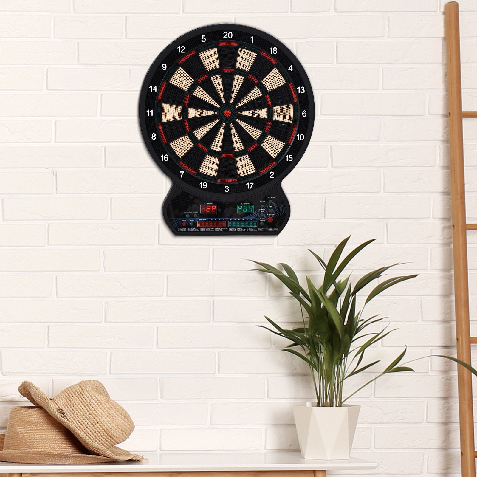 HOMCOM Electronic Hanging Dartboard LED Digital Score Set 27 Games and 202 Variations with 12 Soft Tip Darts - anydaydirect
