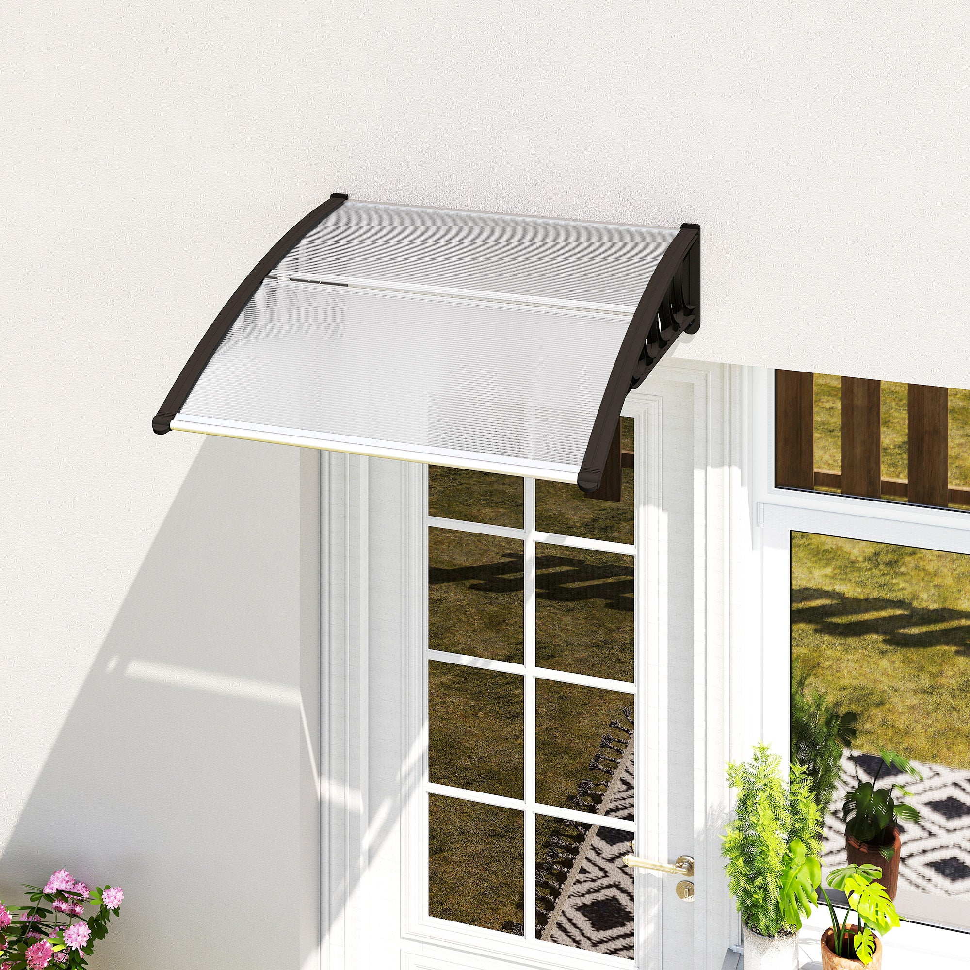 Outsunny Front Door Canopy, Outdoor Awning, Rain Shelter for Window, Porch and Front/Back Door, 103 x 96.5 cm, Clear - anydaydirect