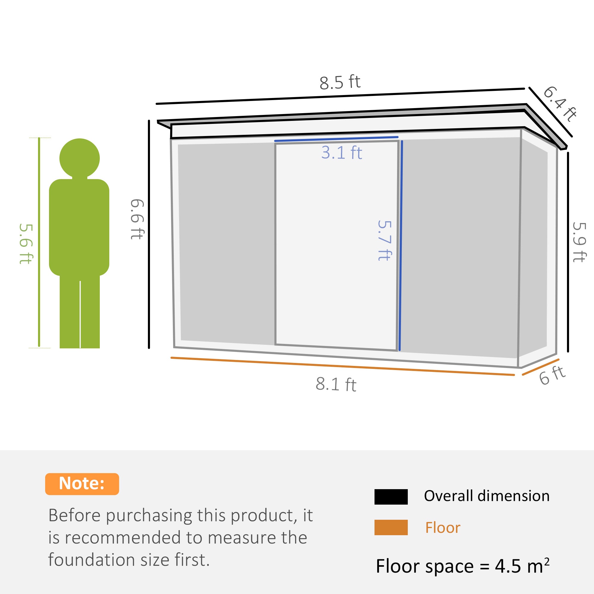 Outsunny Pent Roofed Metal Garden Shed House Hut Gardening Tool Storage w/ Ventilation 260L x 194W x 200H cm - anydaydirect