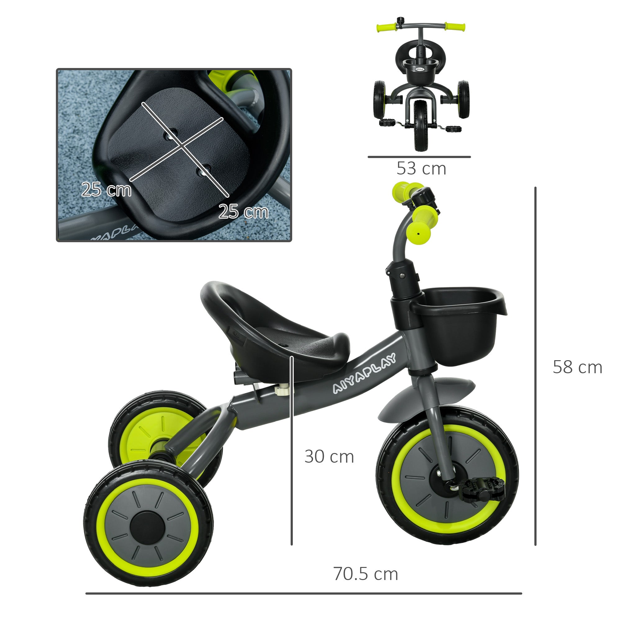AIYAPLAY Kids Trike, Tricycle, with Adjustable Seat, Basket, Bell, for Ages 2-5 Years - Black - anydaydirect