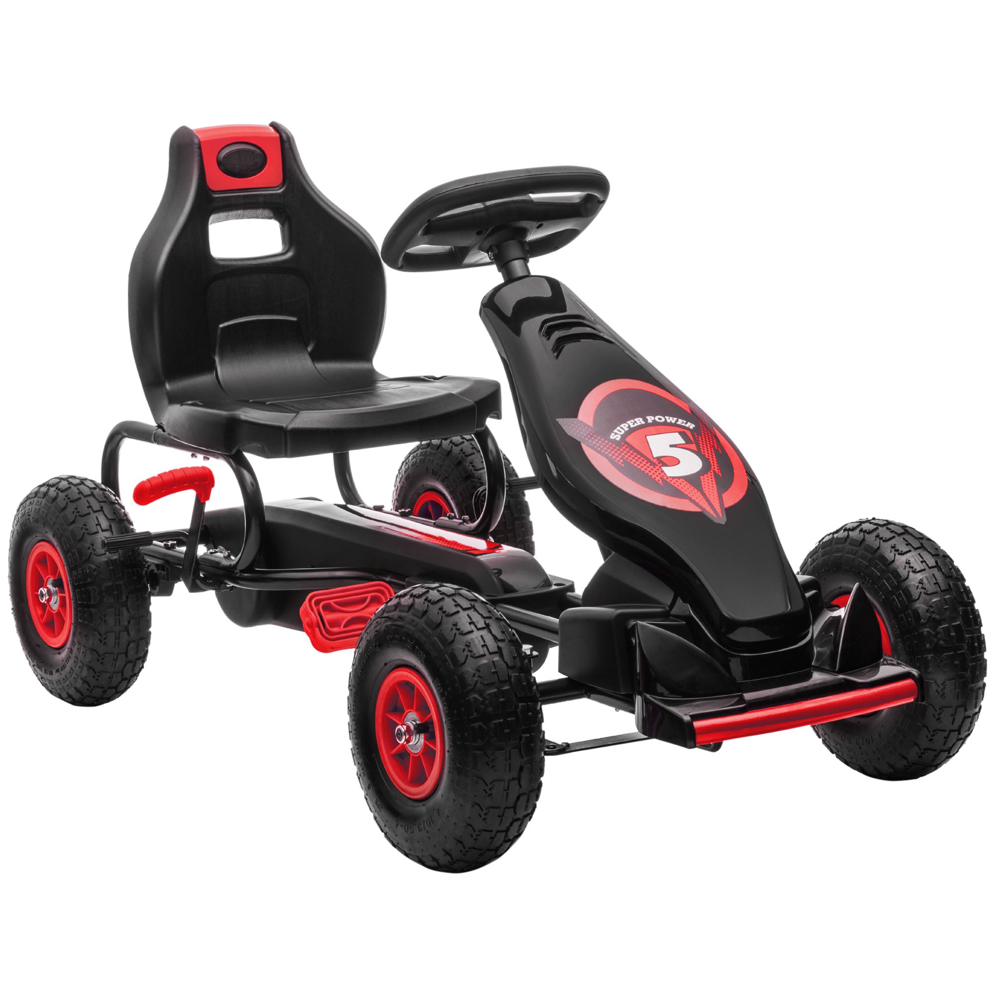 HOMCOM Pedal Go-Kart: Adjustable Seat, Inflatable Tyres & Handbrake for Kids, Red - anydaydirect