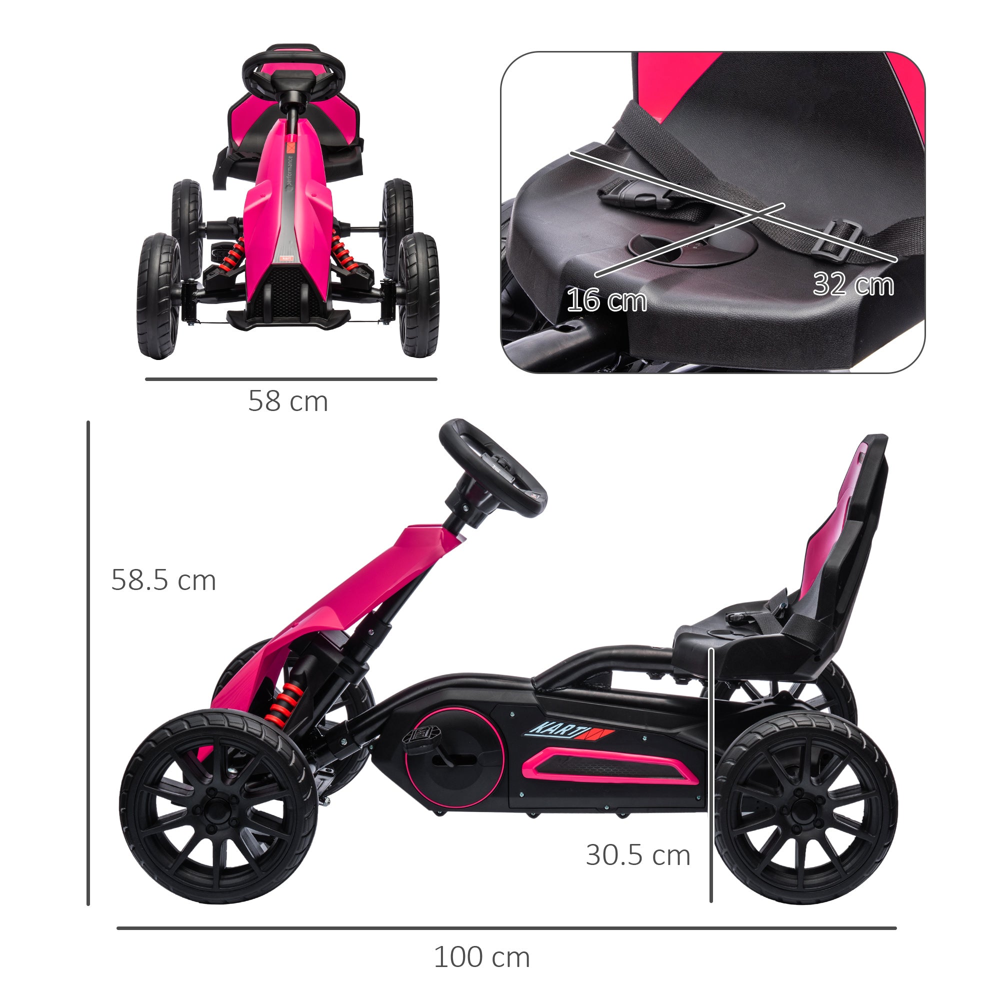 HOMCOM Children Pedal Go Kart, Kids Ride on Racer w/ Adjustable Seat, Shock Absorption EVA Tyres, Handbrake, for Kids Aged 3-8 Years Old, Pink - anydaydirect