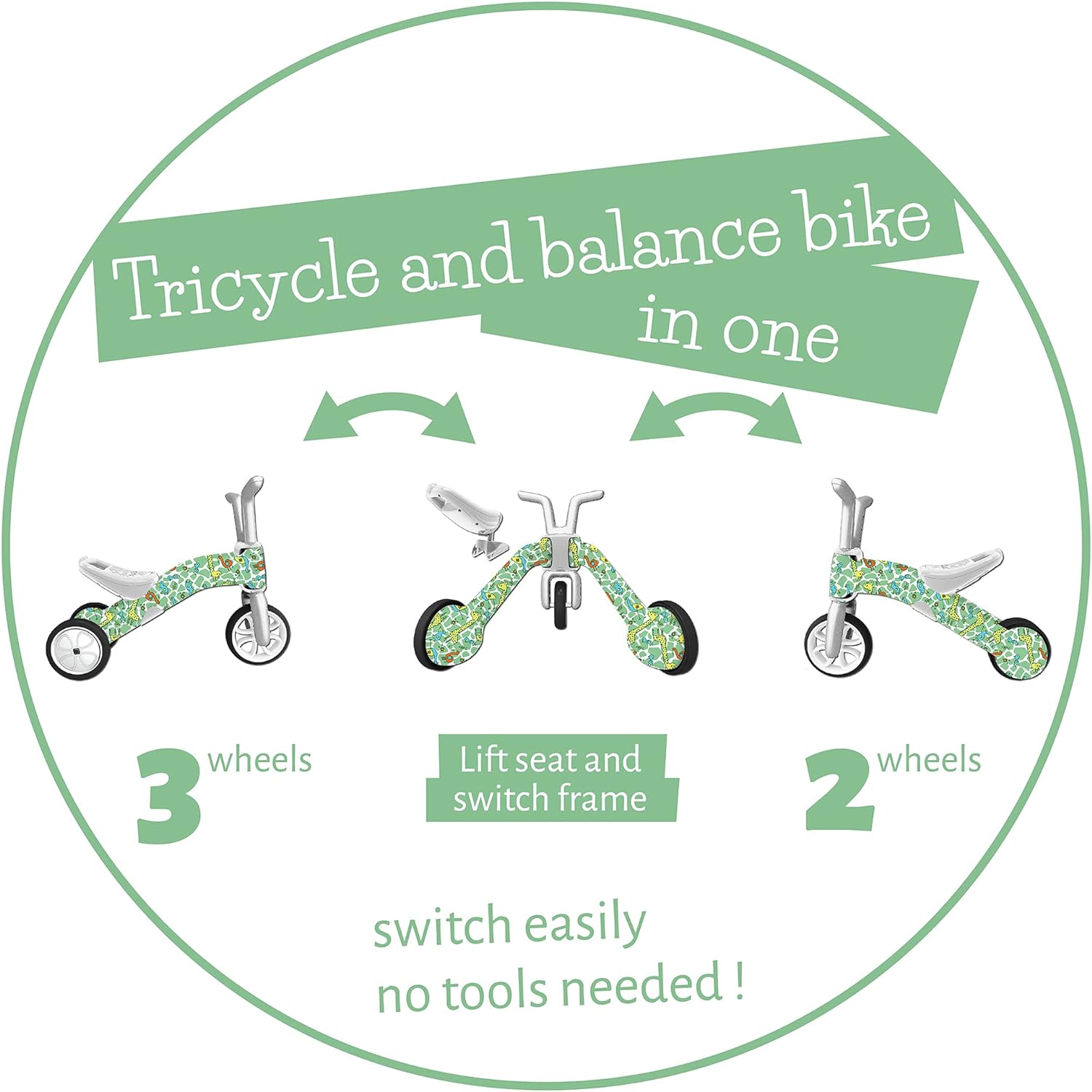 Chillafish Bunzi gradual balance bike and tricycle, 2-in-1 ride on toy for 1-3 year old, combines toddler tricycle and adjustable lightweight balance bike in one, silent non-marking wheels, Fad Graffiti - anydaydirect