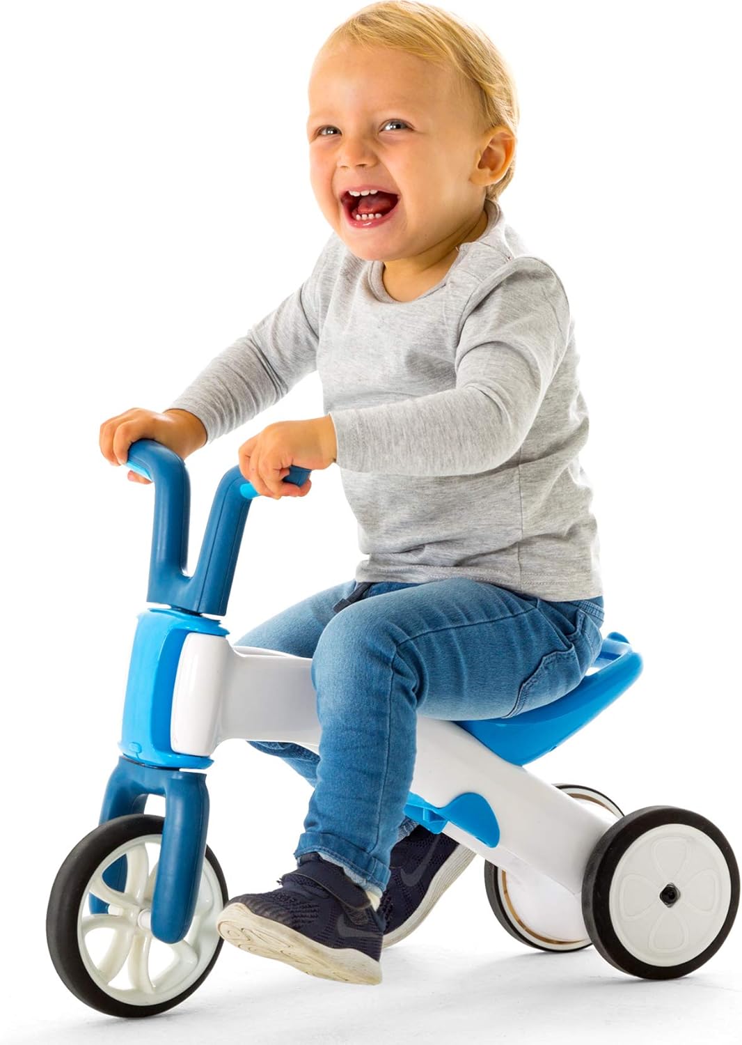Chillafish Bunzi gradual balance bike and tricycle, 2-in-1 ride on toy for 1-3 year old, combines toddler tricycle and adjustable lightweight balance bike in one, silent non-marking wheels, Blue - anydaydirect