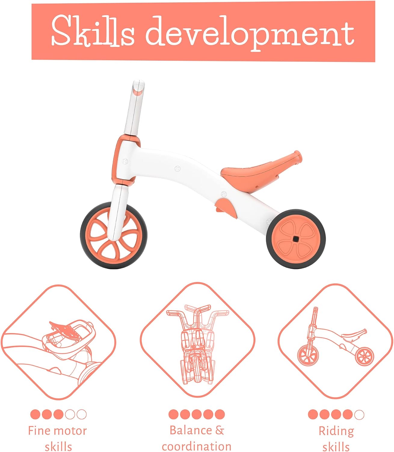 Chillafish Bunzi gradual balance bike and tricycle, 2-in-1 ride on toy for 1-3 year old, combines toddler tricycle and adjustable lightweight balance bike in one, silent non-marking wheels, Flamingo - anydaydirect