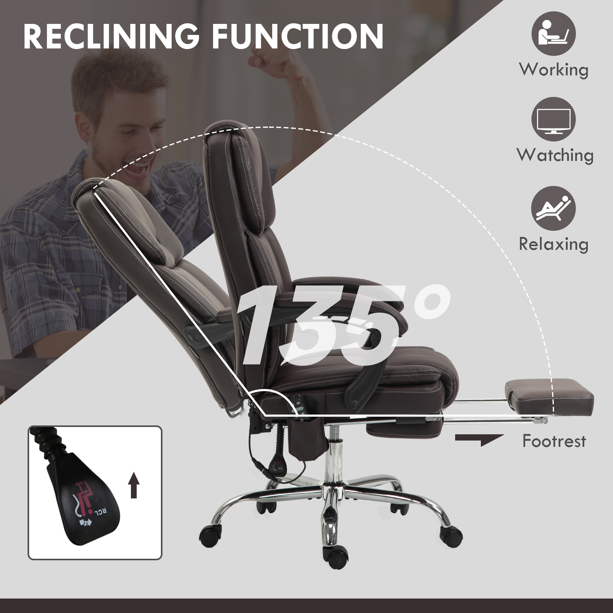 Vinsetto Six Point Vibrating Massage Office Chair - Dark Brown - anydaydirect