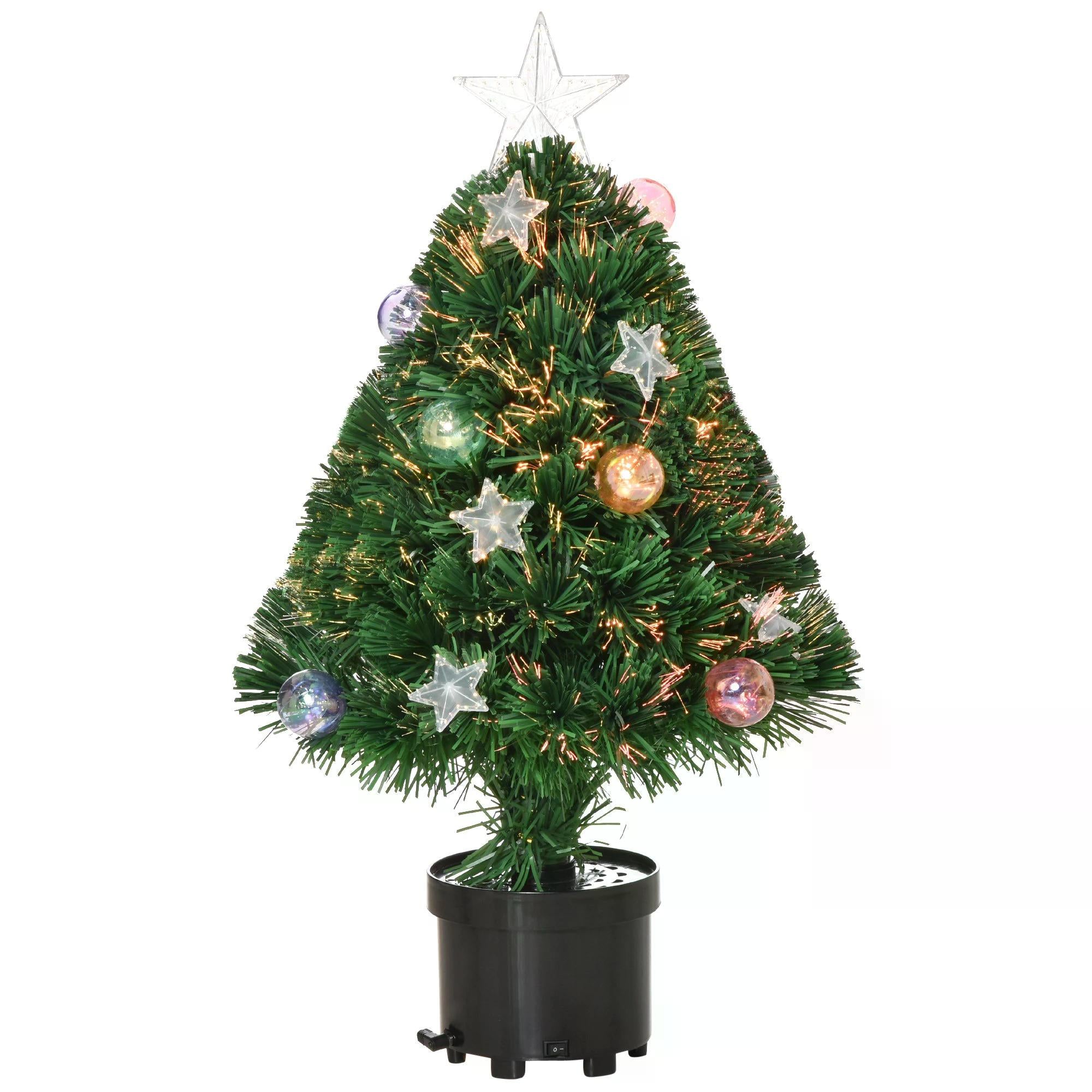 HOMCOM 2FT Pre-lit Artificial Christmas Tree Tabletop Multicoloured Fibre Optic Xmas Decoration w/ LED Lights Pot Table Desk - Green - anydaydirect