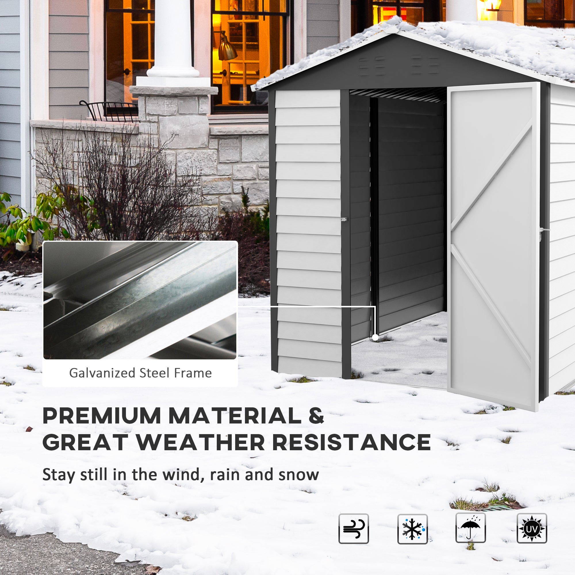 Outsunny 9x 6FT Metal Outdoor Garden Shed, Galvanised Tool Storage Shed w/ Sloped Roof, Lockable Door for Patio Lawn, Dark Grey - anydaydirect