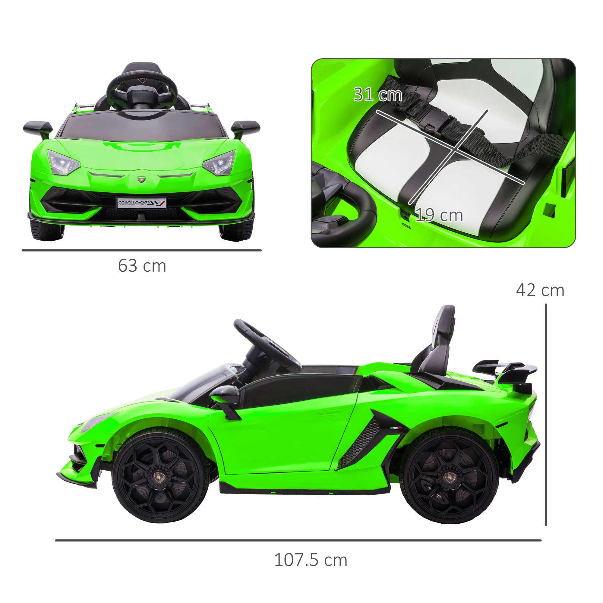 HOMCOM Lamborghini Licensed 12V Kids Electric Car w/ Butterfly Doors, Easy Transport Remote, Music, Horn, Suspension - Green - anydaydirect