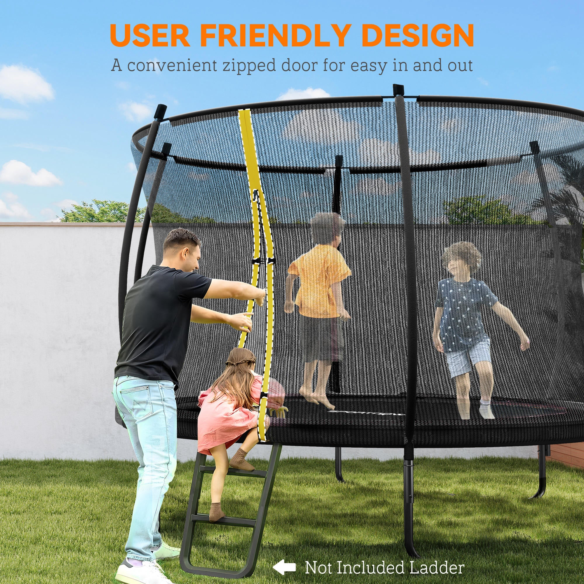 SPORTNOW 8ft Outdoor Trampoline with Enclosure Net, Spring Cover, Black - anydaydirect