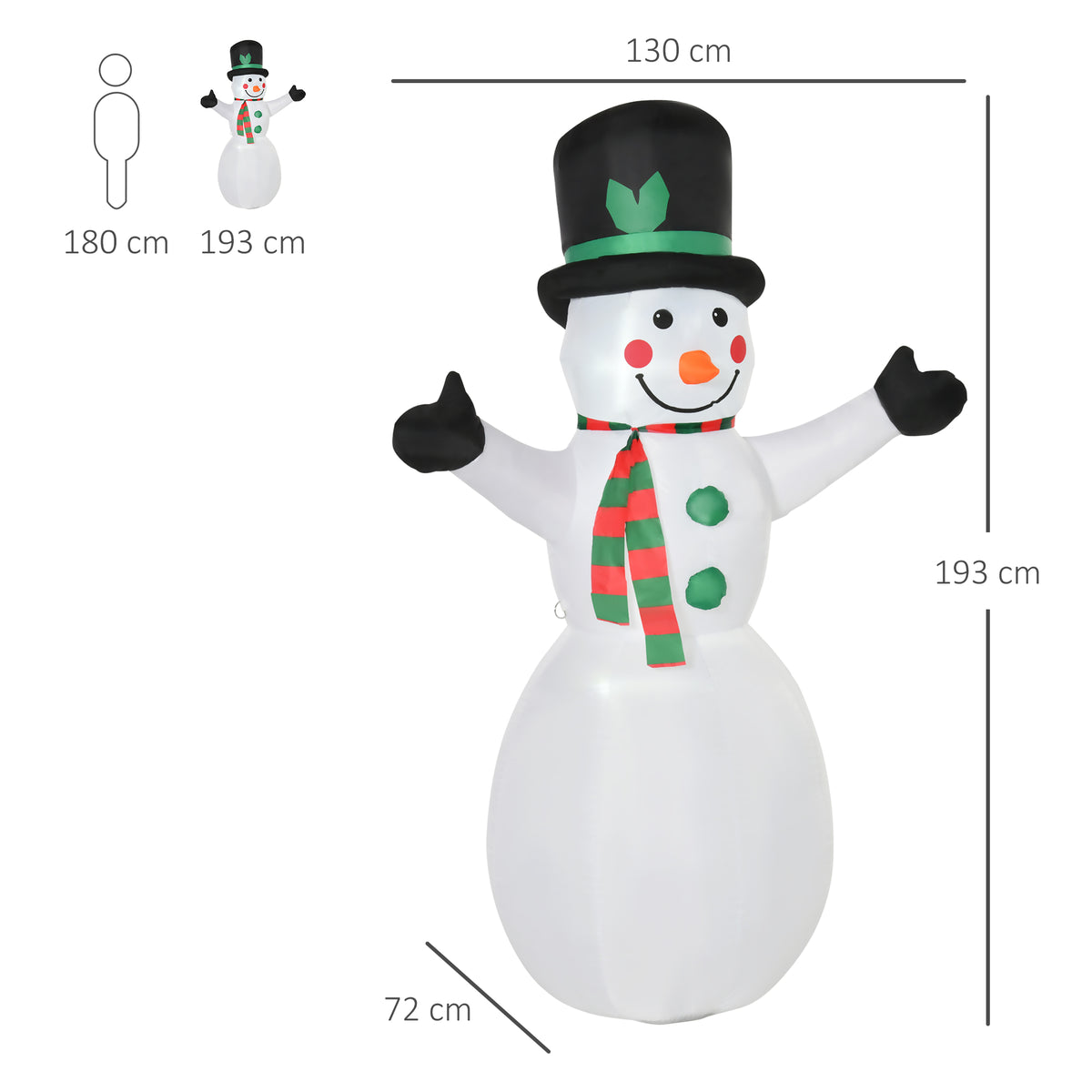 HOMCOM 1.8m Inflatable Snowman Decoration, Polyester-White - anydaydirect