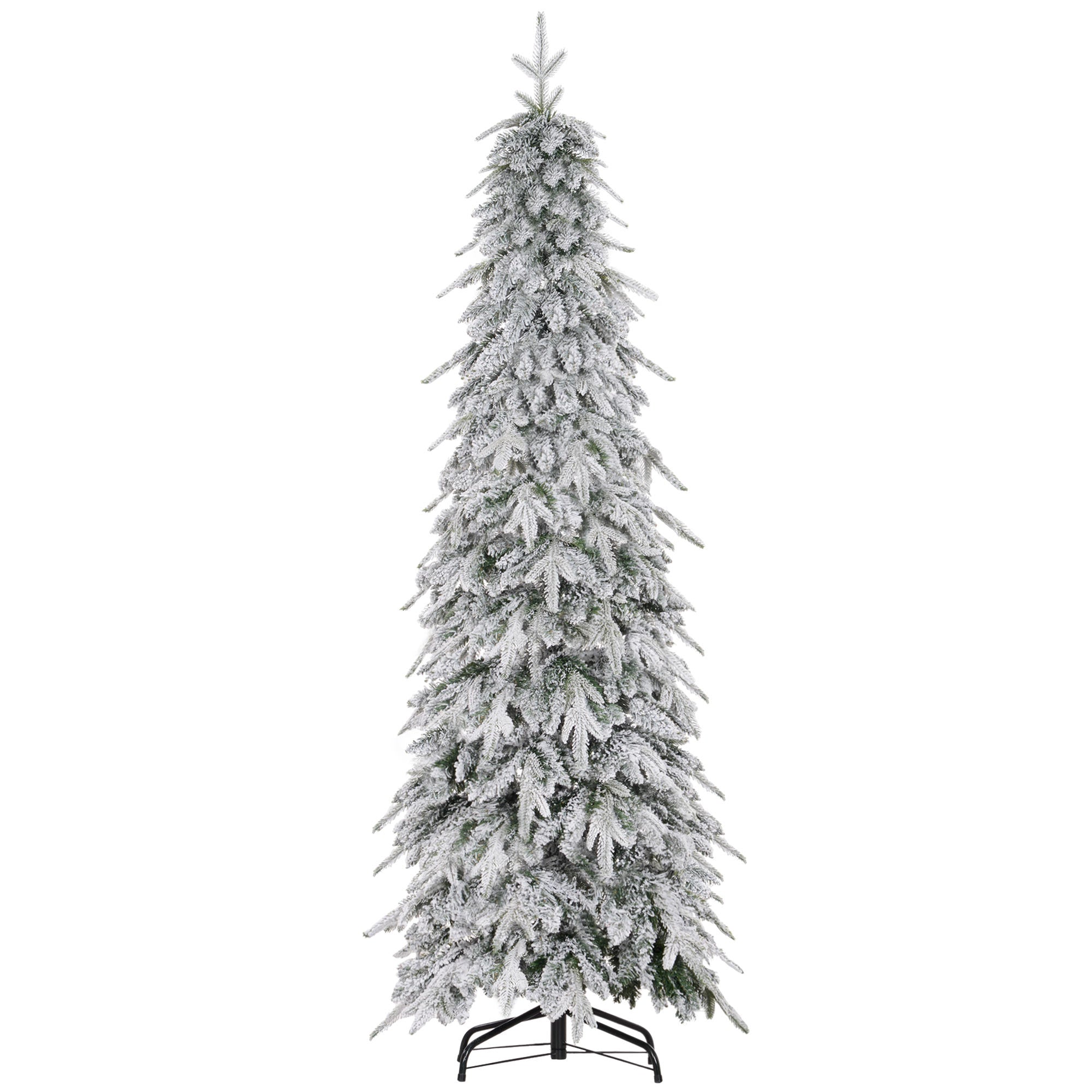 HOMCOM 6ft Pencil Artificial Christmas Tree, Snow Flocked Xmas Tree with Downswept Branches and 600 Tips, Auto Open, Steel Base, Holiday Decoration for Home Office, Green - anydaydirect