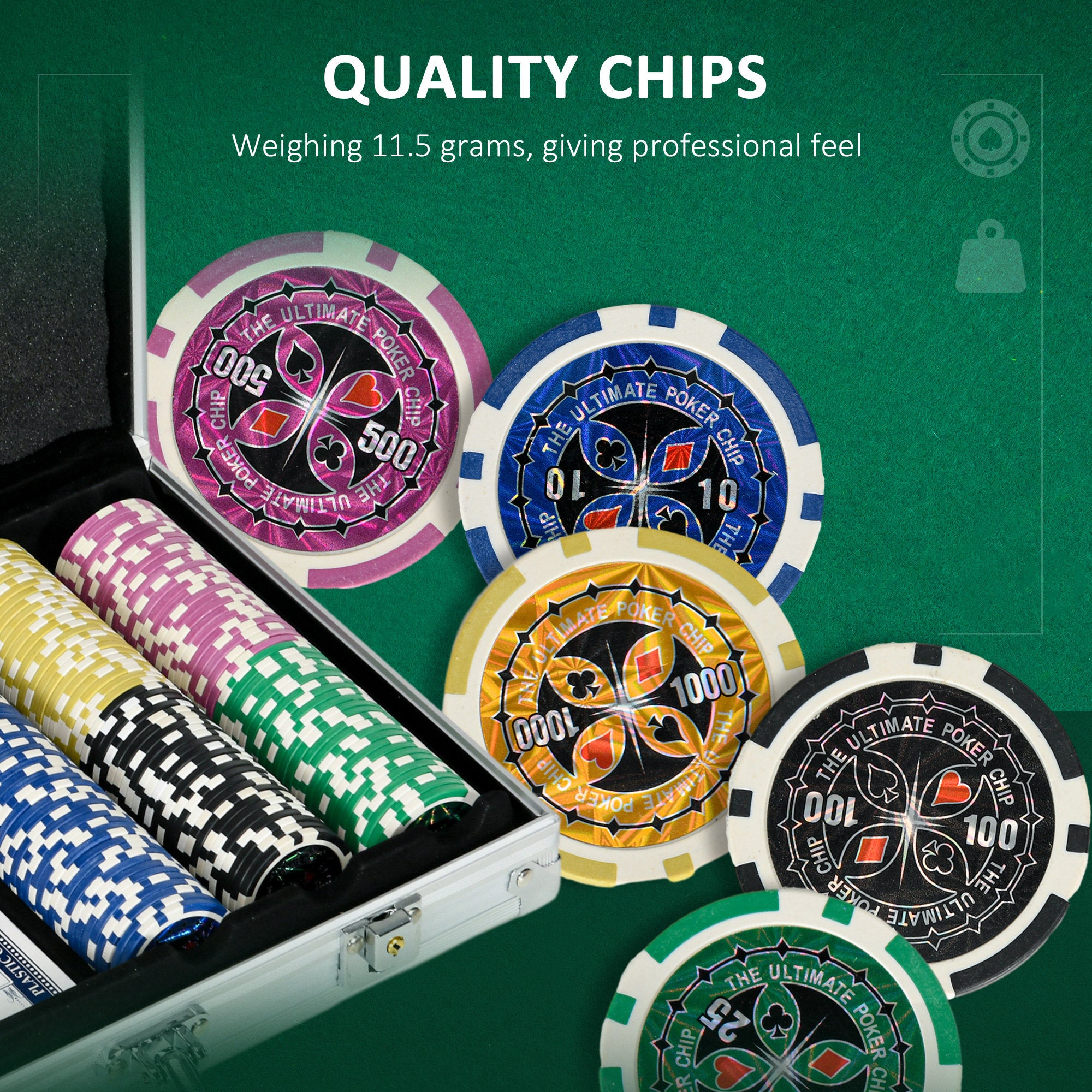 SPORTNOW 300-Piece Poker Chips Set, Poker Set with Mat, Chips, Two Card Decks, Dealer, Five Dices - anydaydirect