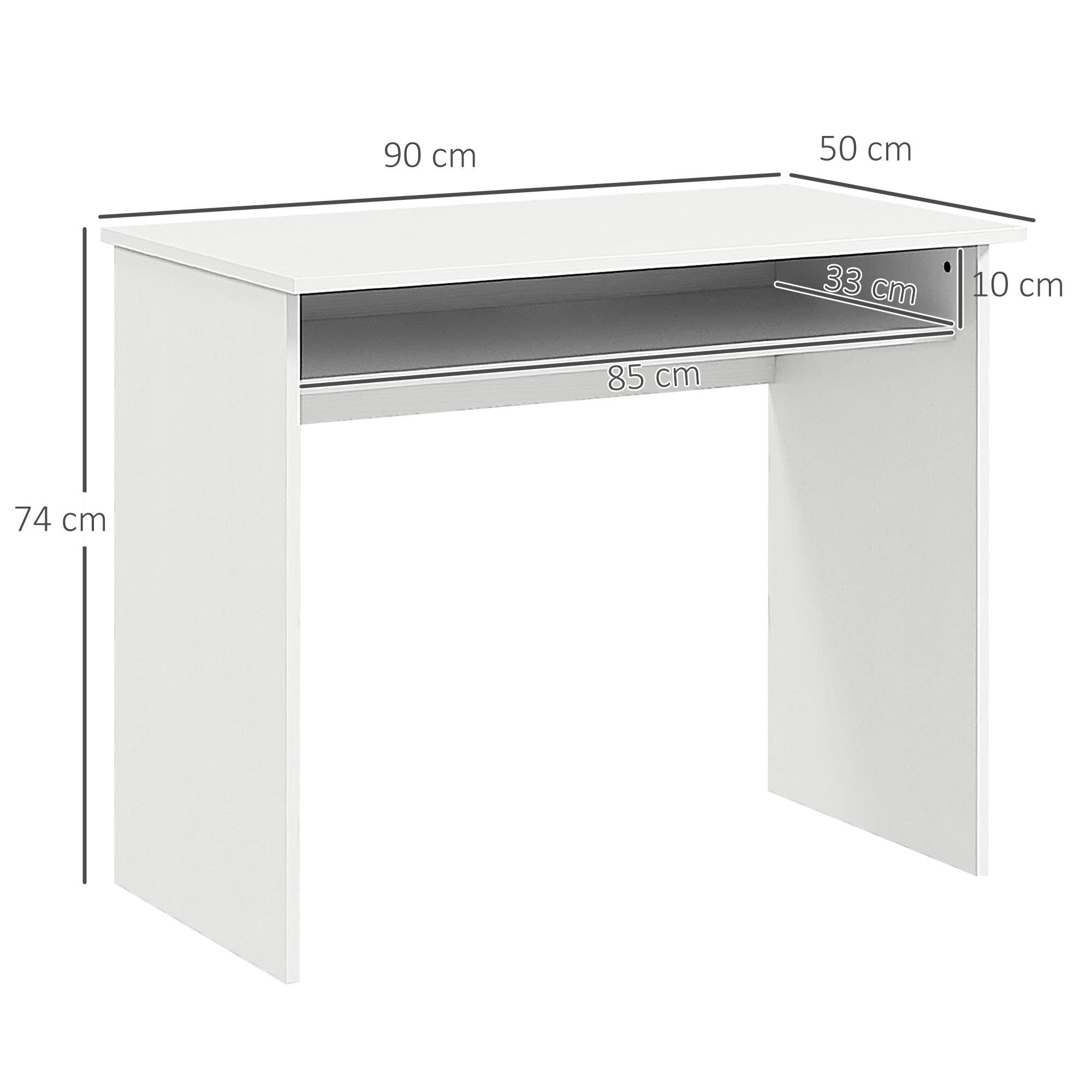 HOMCOM Modern Computer Desk, Home Office Table, Small Writing Desk with Storage Shelf, 90 x 50cm, White Wood Grain - anydaydirect