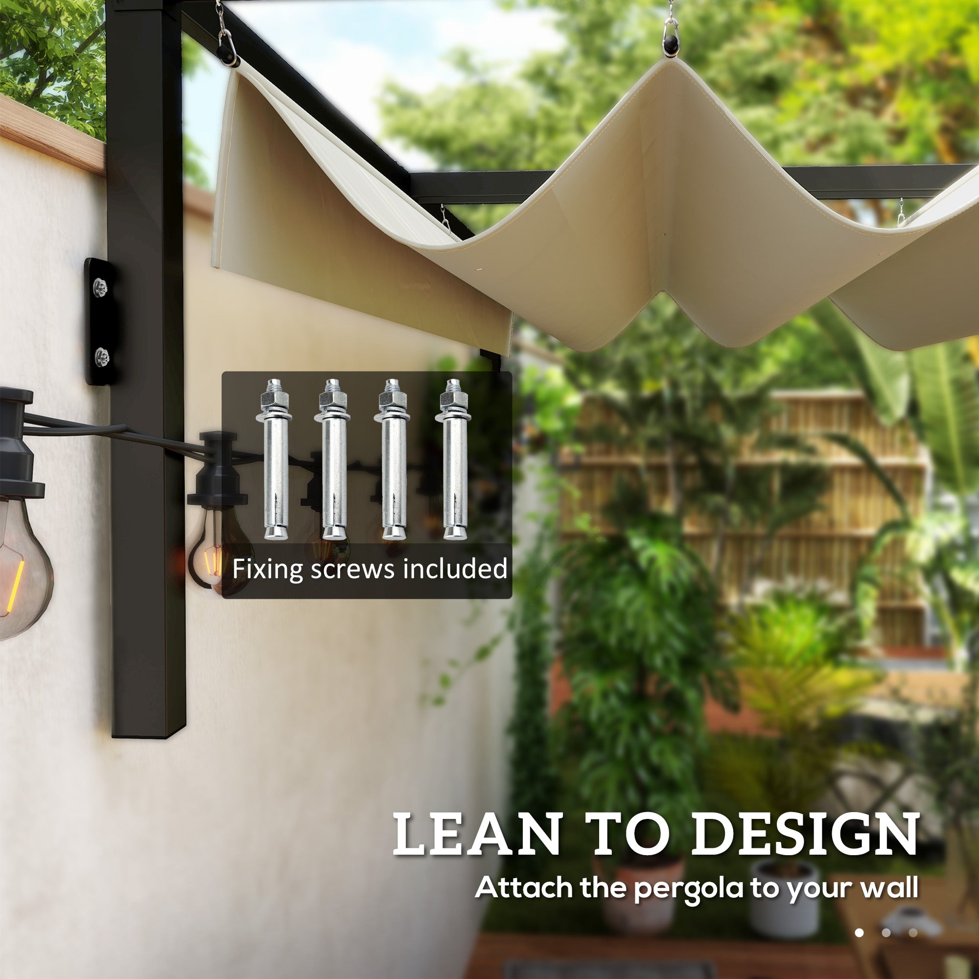 Outsunny 2 x 3(m) Lean To Steel Pergola, with Moving Fabric Canopy - Khaki - anydaydirect