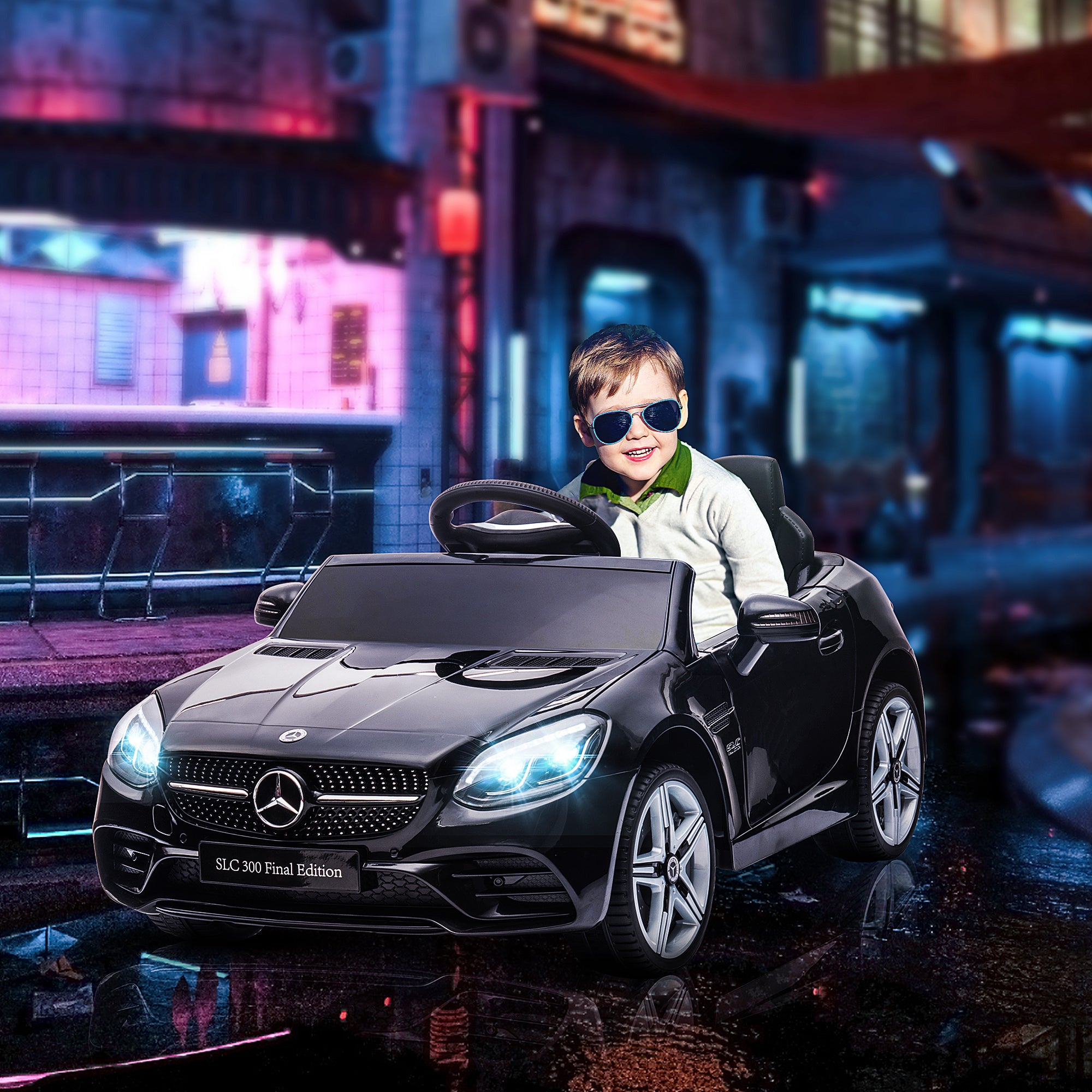 AIYAPLAY Mercedes Benz SLC 300 Licensed 12V Kids Electric Ride On Car w/ Parental Remote Two Motor Music Light Wheel for 3-6 Years Black - anydaydirect