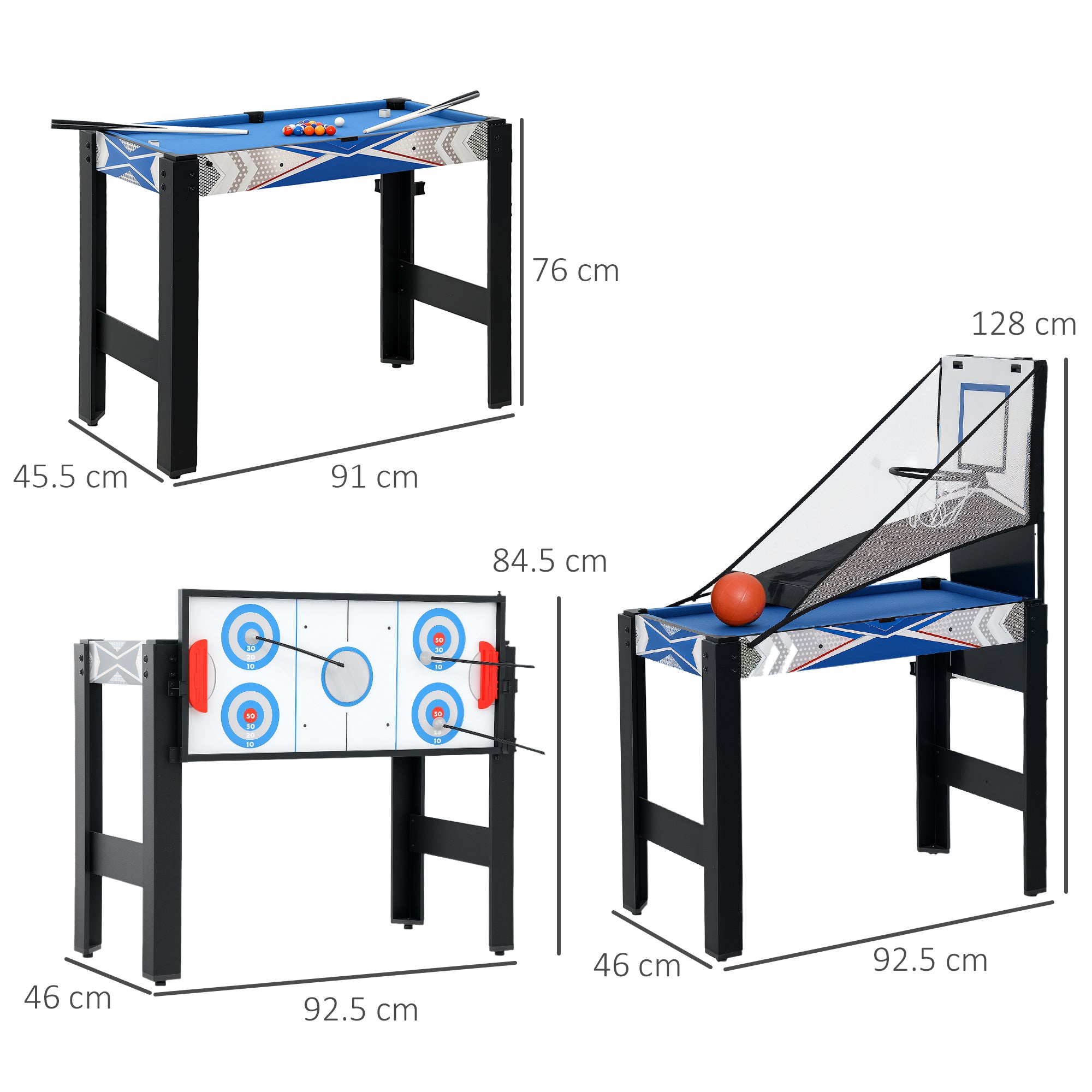 SPORTNOW 5-in-1 Multi Games Table, with Pool, Table Tennis, Basketball, Hockey, Archery, Blue - anydaydirect