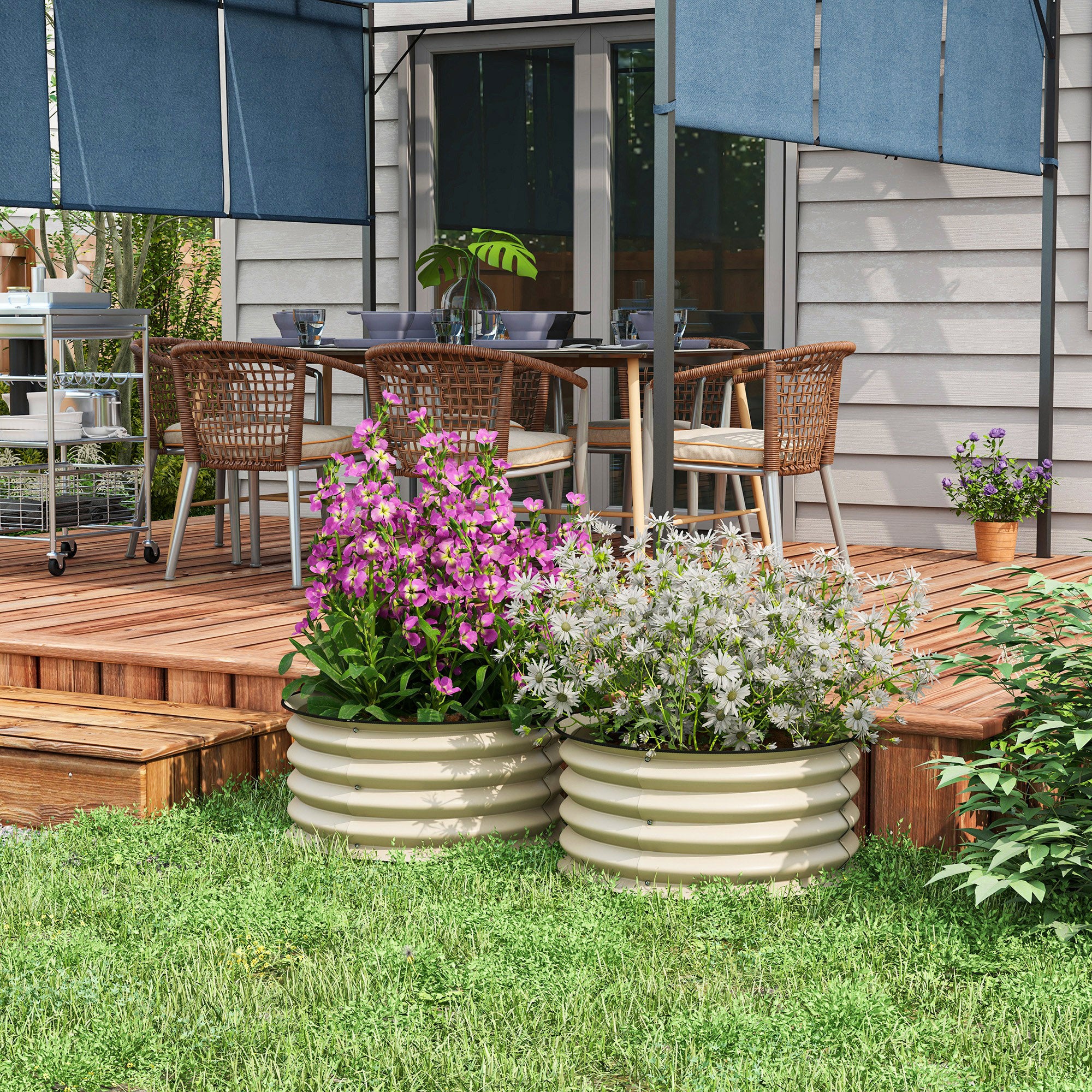 Outsunny Set of 2 Raised Garden Bed, Metal Planter Box with Safety Edging, Easy-to-assemble Stock Tank, Cream White - anydaydirect