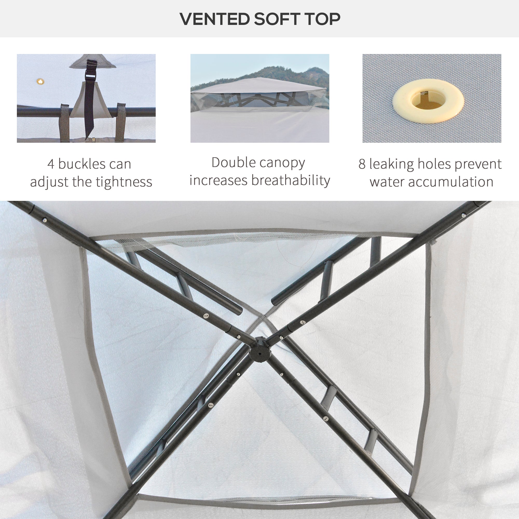 Outsunny 3 x 3 m Metal Gazebo, Garden Pavillion, Double Roof Outdoor Canopy Shelter with Mesh Sidewalls, Grey - anydaydirect