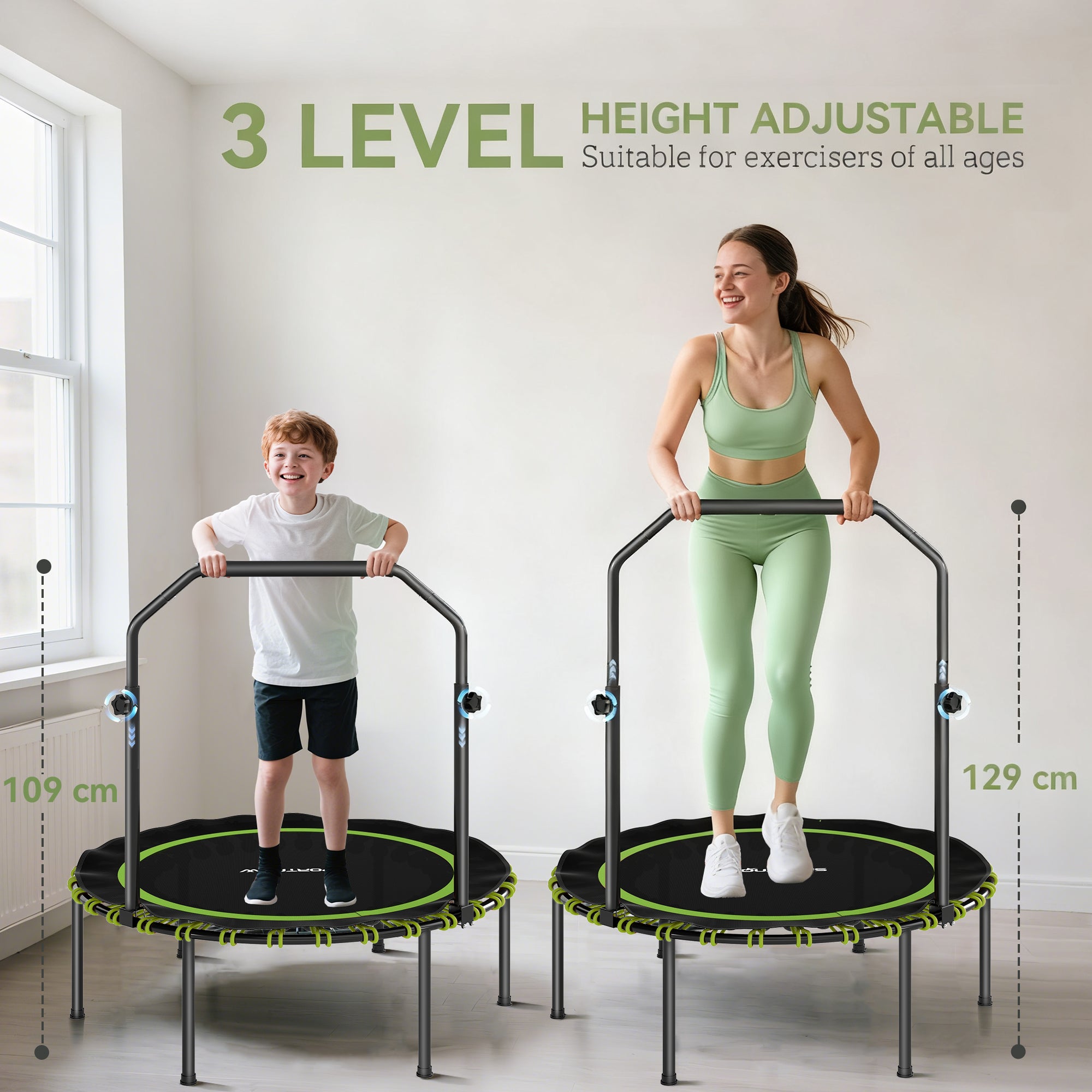 SPORTNOW 40" Foldable Fitness Trampoline Rebounder with Handle, Green - anydaydirect