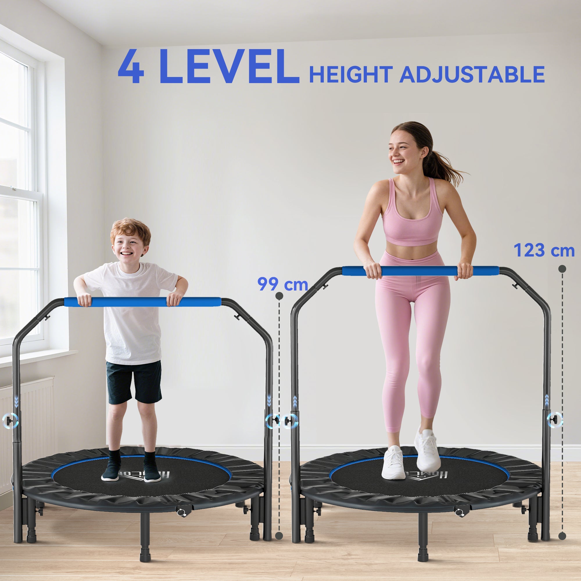 HOMCOM 48" Foldable Mini Fitness Trampoline, with Adjustable Foam Handle, Blue - anydaydirect
