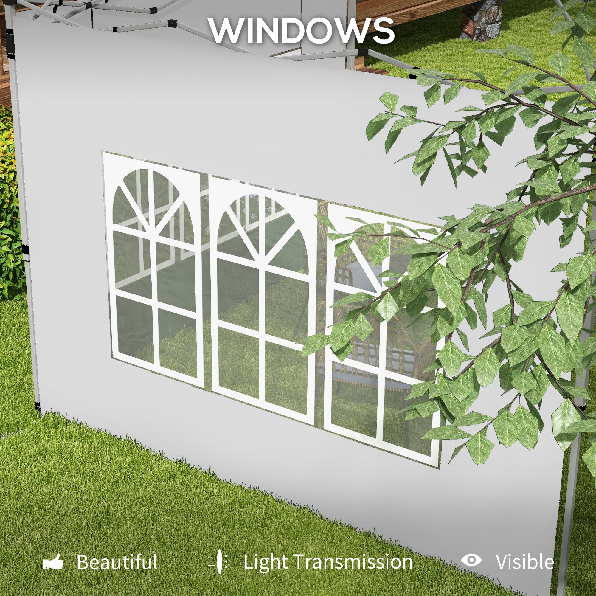 Outsunny Gazebo Side Panels, Sides Replacement with Window for 3x3(m) or 3x4m Pop Up Gazebo, 2 Pack, White - anydaydirect
