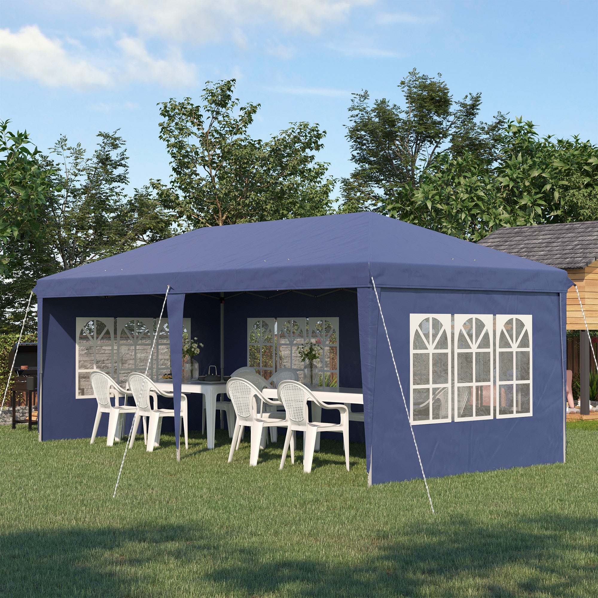 Outsunny 3 x 6m Pop Up Gazebo, Height Adjustable Marquee Party Tent with Sidewalls and Storage Bag, Blue - anydaydirect