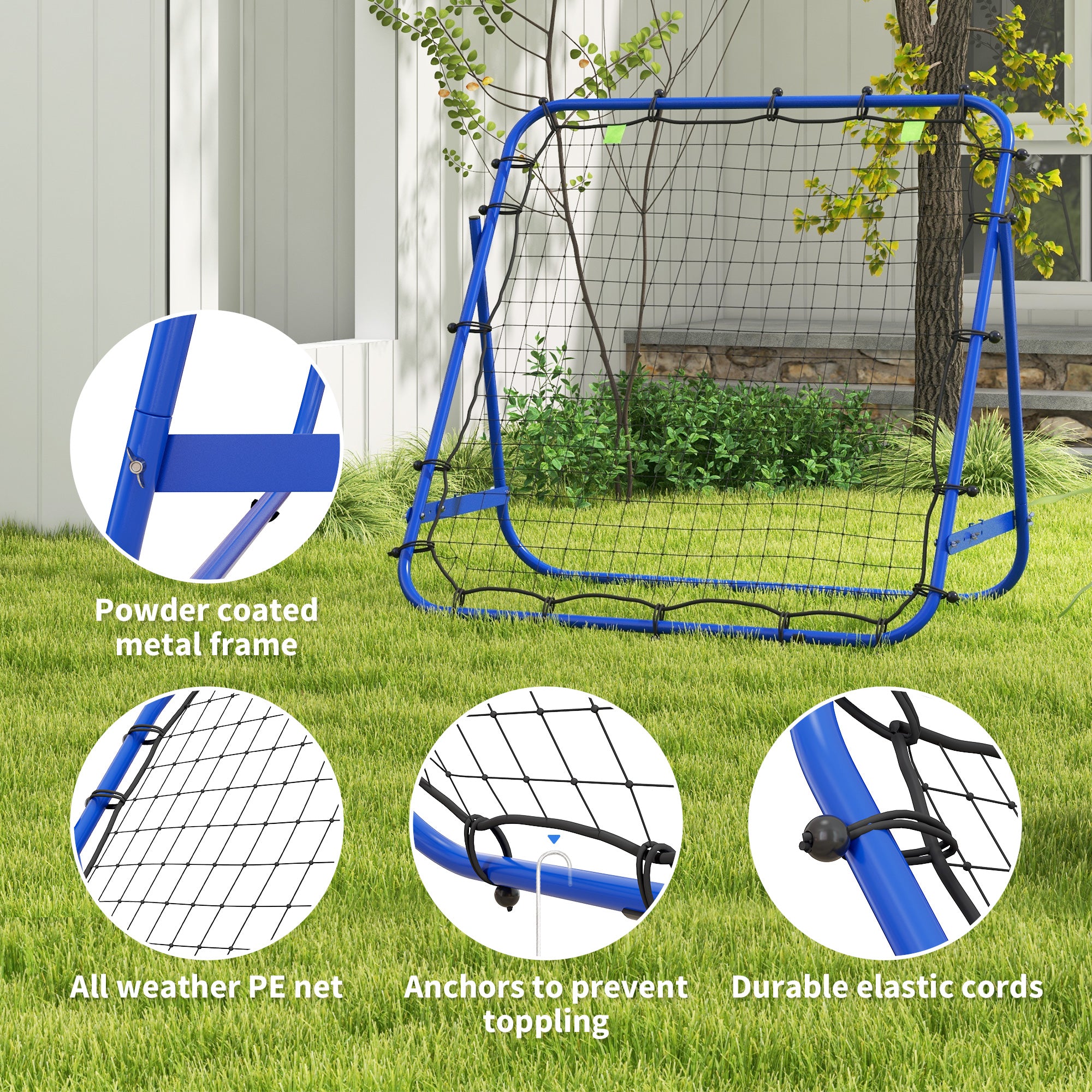 HOMCOM Adjustable Rebounder Net Kickback Target Goal for Teens Adults Training, Blue - anydaydirect