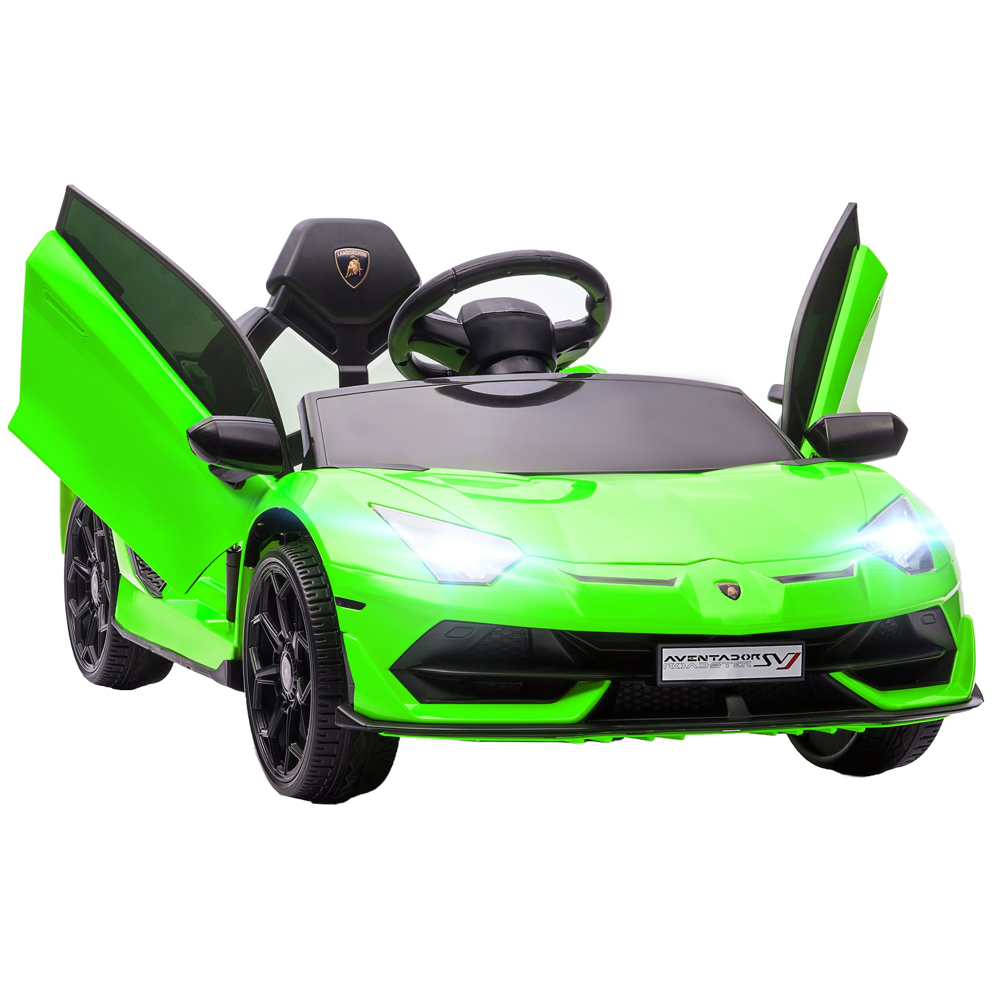 HOMCOM Lamborghini Licensed 12V Kids Electric Car w/ Butterfly Doors, Easy Transport Remote, Music, Horn, Suspension - Green - anydaydirect