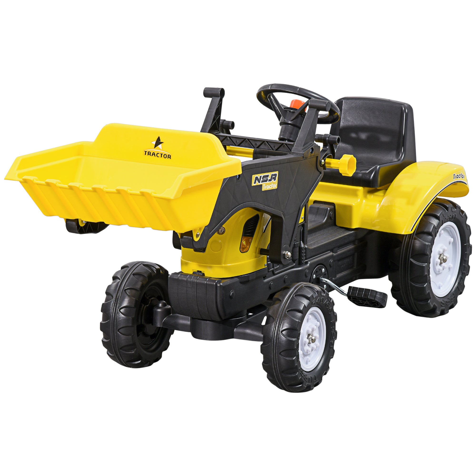 HOMCOM Pedal Go Kart Ride On Excavator W/ Front Loader Digger Four Wheels Child Toy, for 3 Years Old - anydaydirect