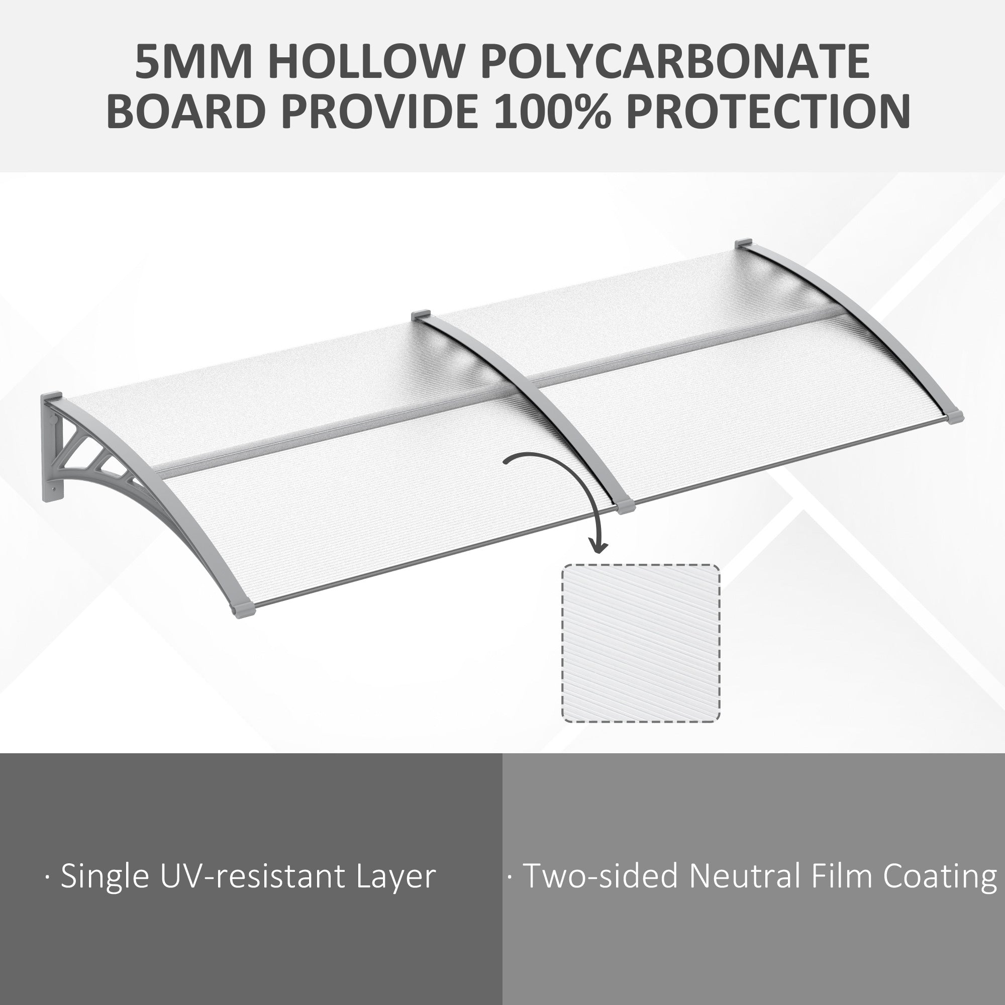 Outsunny Door Canopy Awning Outdoor Window Rain Shelter Cover for Front/Back Door Porch Clear 196 x 75cm - anydaydirect
